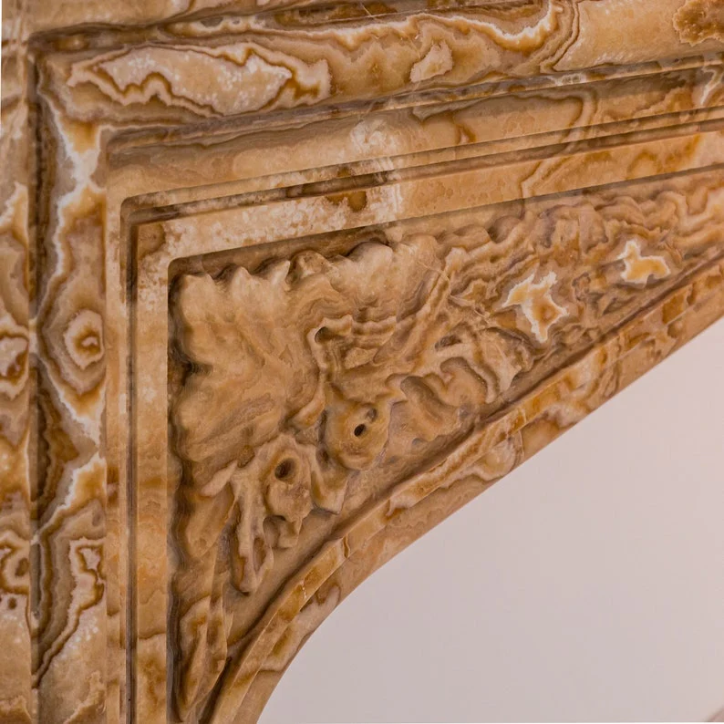 Honey Onyx Translucent Natural Stone French Villa Style Hand-carved Fireplace Surround (W)6" (L)57" (H)52" - Image 6