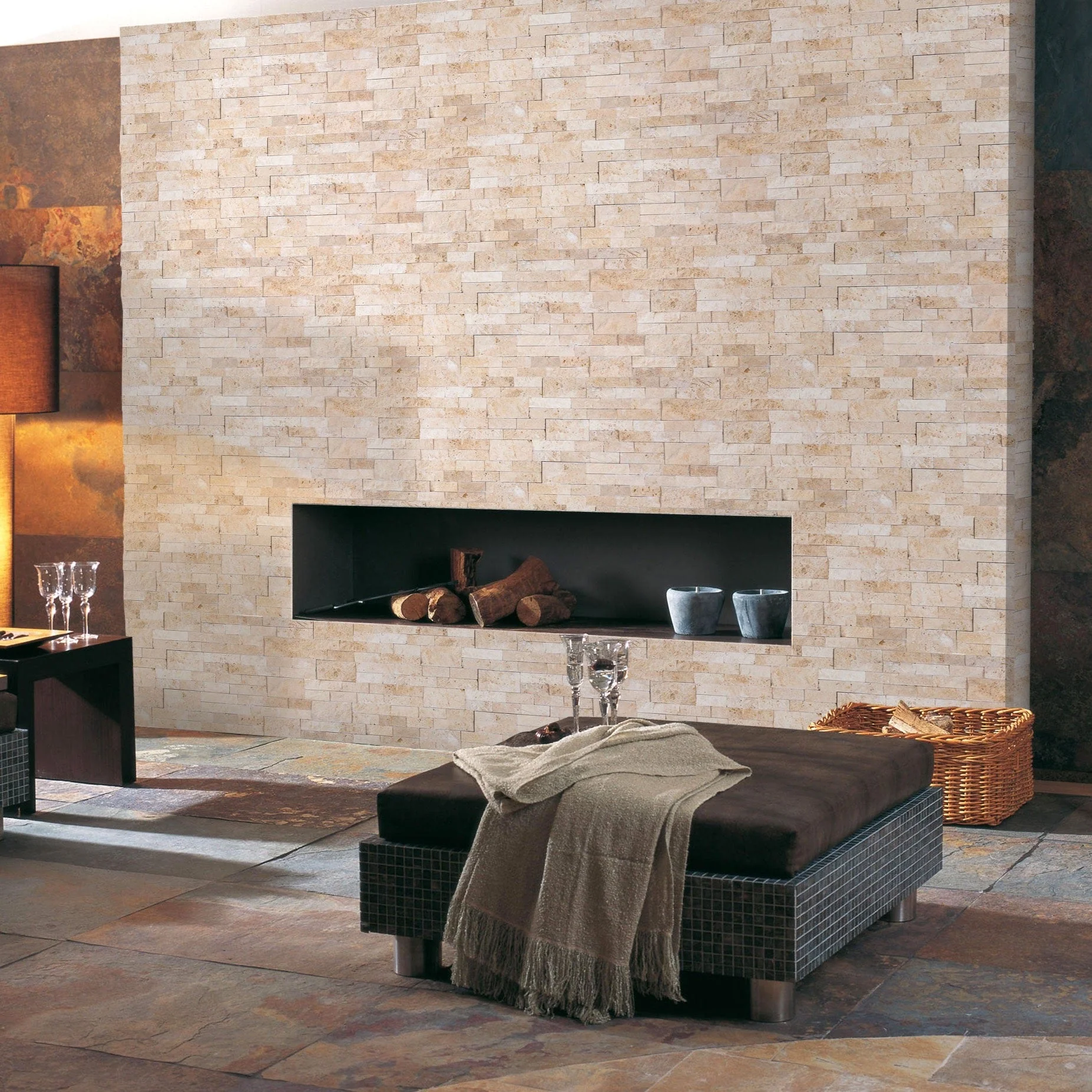 Ivory Ledger 3D Panel 6"x24" Natural Travertine Wall Tile - Full Truckload