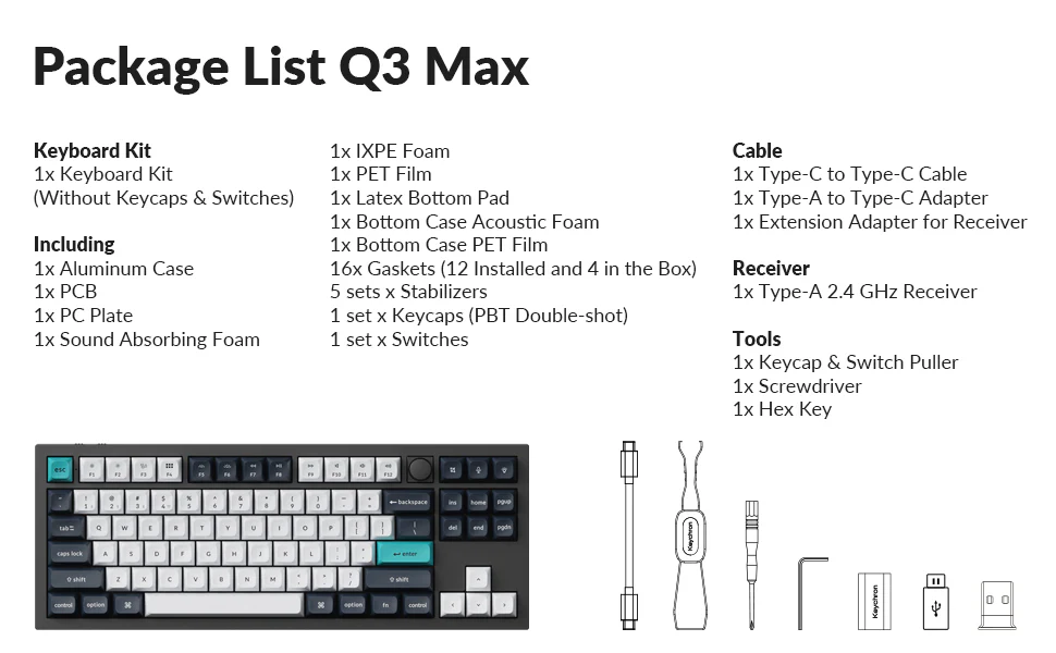 Keychron Q3 Max Swappable RGB Backlight Brown Switch Knob Version Keyboard - Black - Image 10