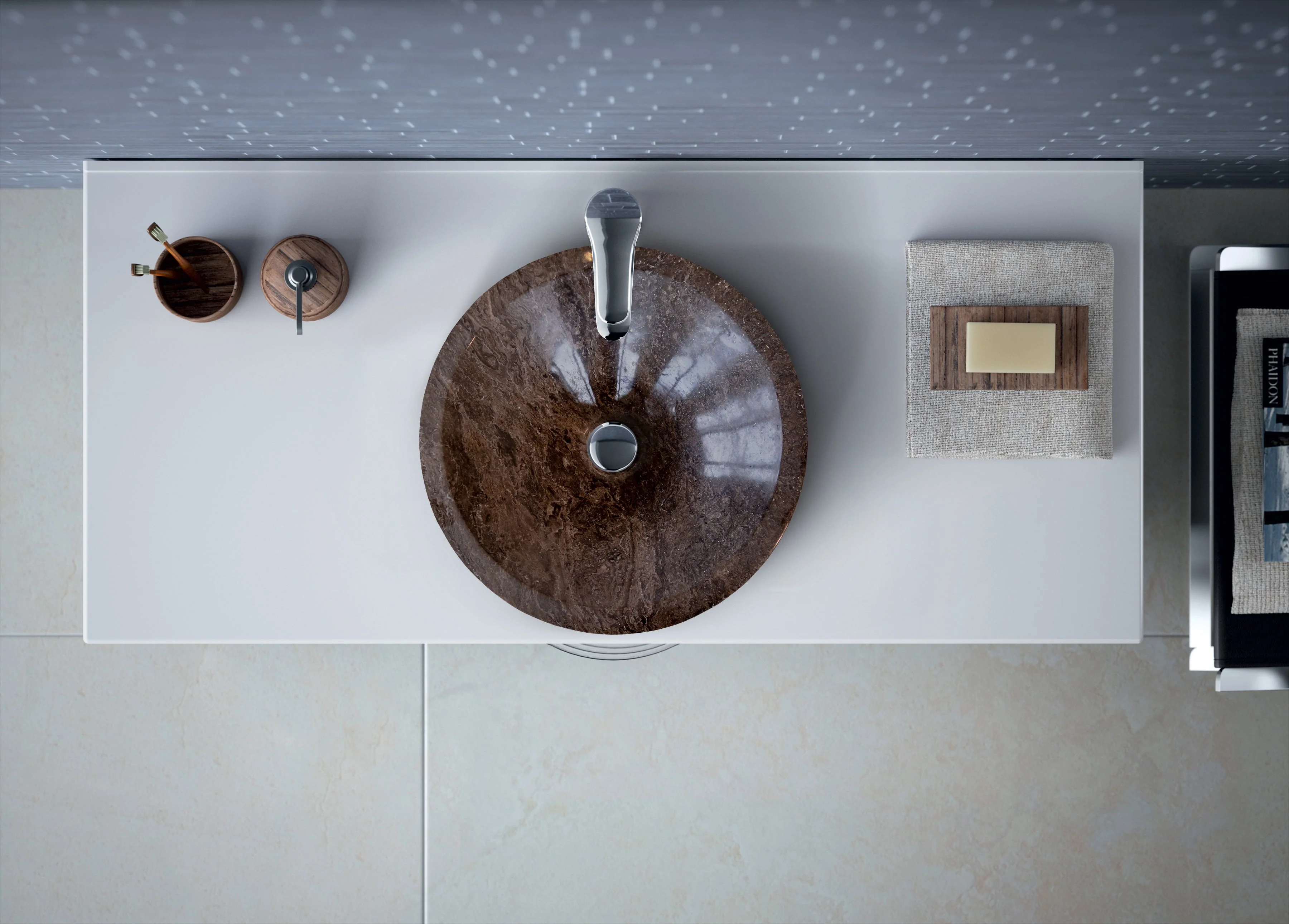 Narcist Brown Marble V-Shape Tapered Sink Polished (D)16" (H)6" - Image 4