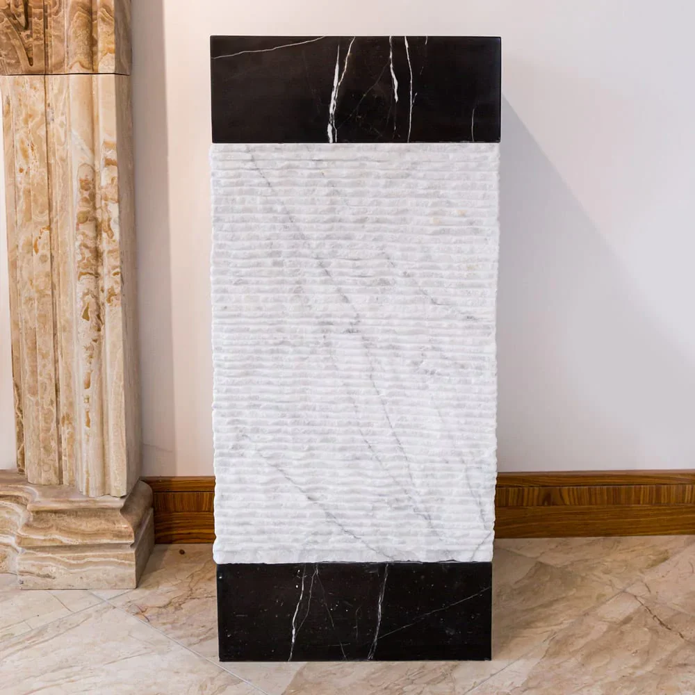 Natural Stone 3 piece Marble Pedestal Stand-alone Sink Toros Black-Carrara White - Image 4