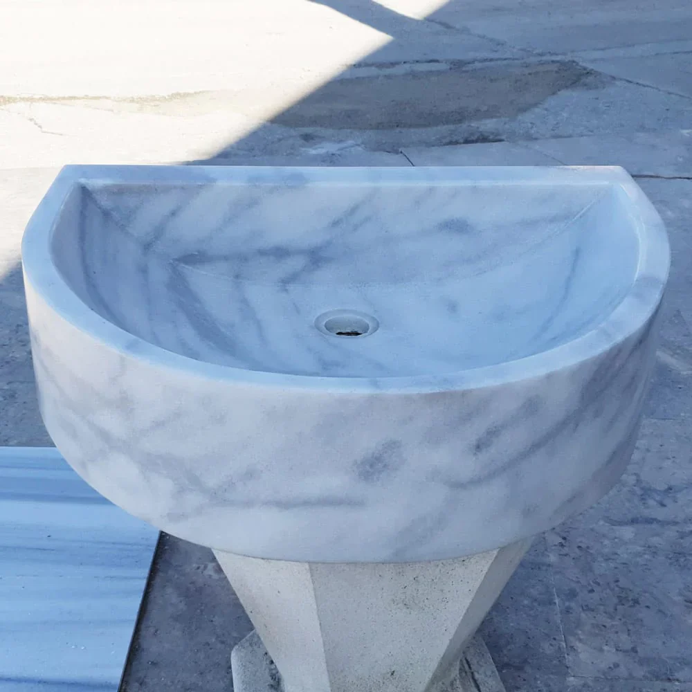 Natural Stone Carrara White Marble Wall-Mount Bathroom Marble Sink (W)24" (L)20" (H)6" - Image 6