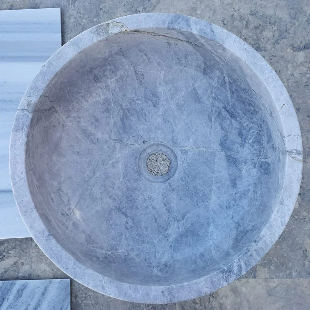 Natural Stone Sirius Silver Marble Above Vanity Bathroom Vessel Sink (D)16" (H)6" - Image 6