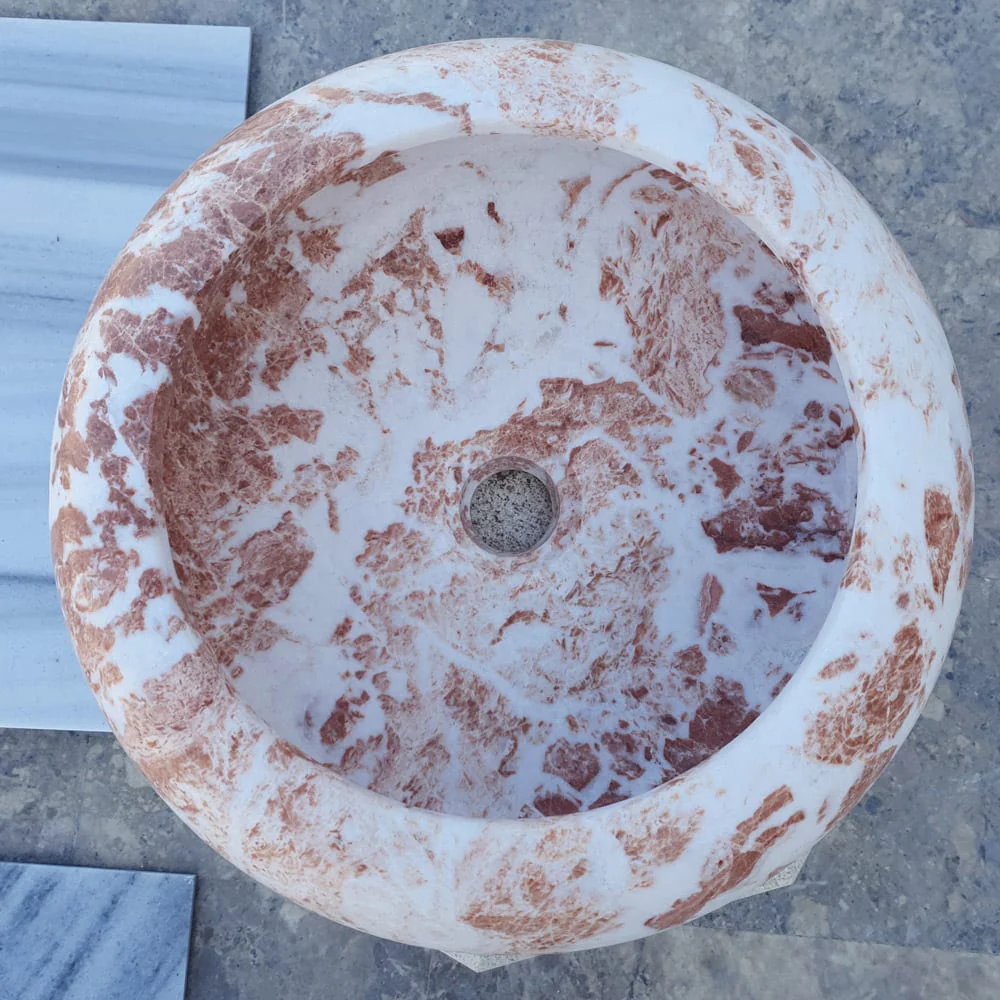 Natural Stone Tiger Marble Vessel Sink Polished D: 16" H: 6" - Image 4