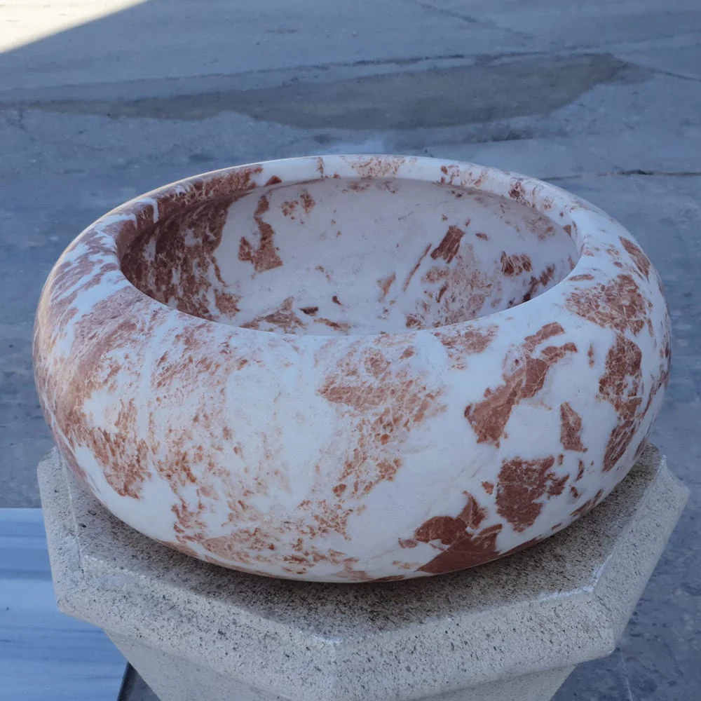 Natural Stone Tiger Marble Vessel Sink Polished D: 16" H: 6" - Image 5