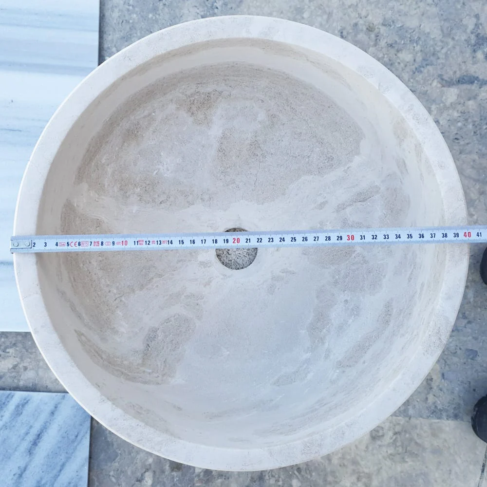Natural Stone White Limestone Vessel Sink Polished (D)16" (H)6" - Image 10