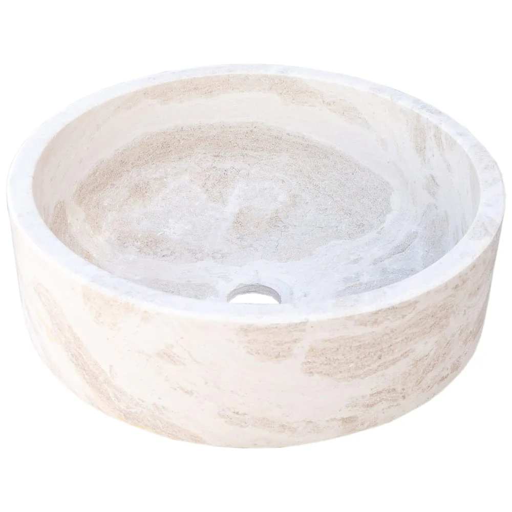 Natural Stone White Limestone Vessel Sink Polished (D)16" (H)6" - Image 4