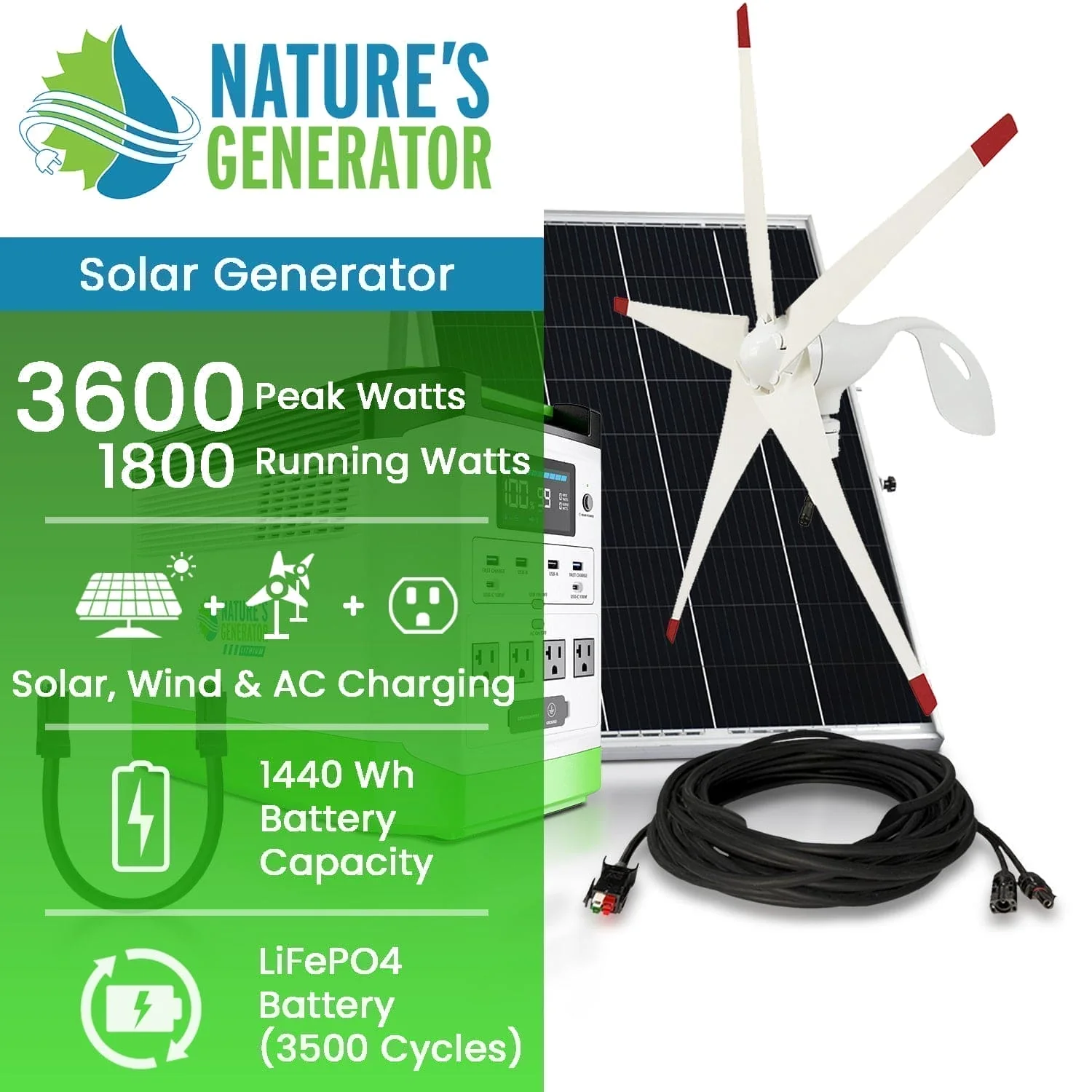 Nature's Generator Lithium 1800 Solar and Wind Generator - Image 2