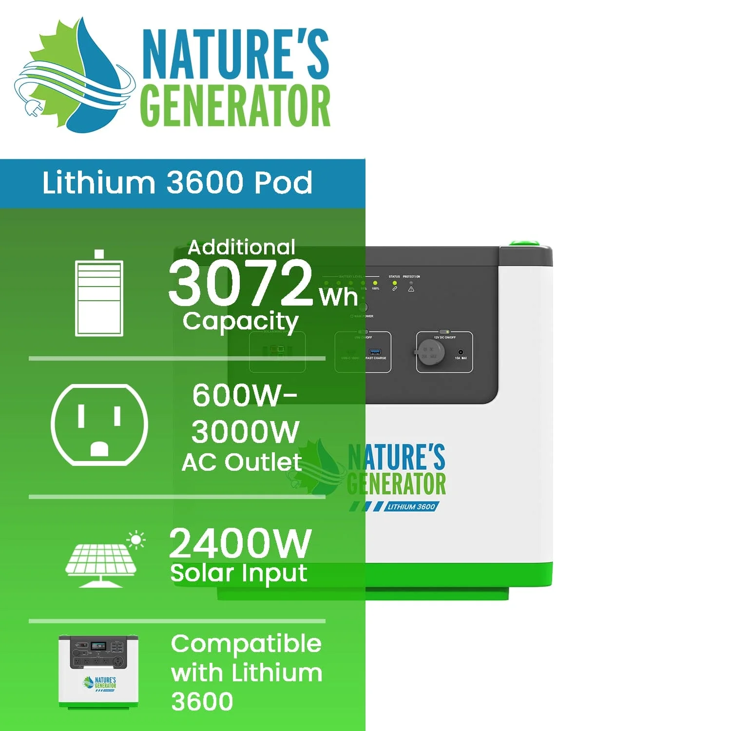 Nature's Generator Lithium 3600 Power Pod - Image 2