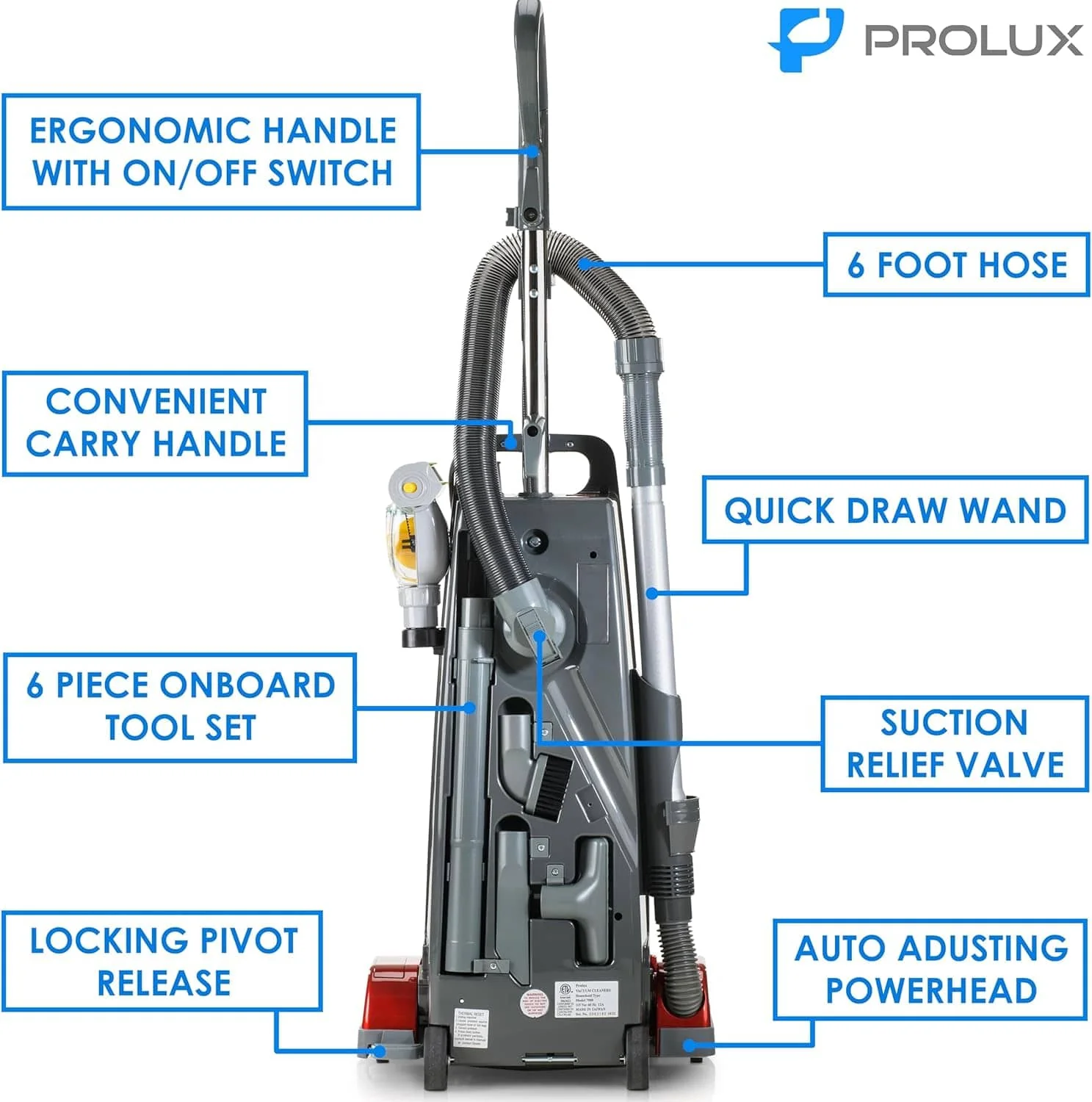New Prolux 9000 Upright Sealed HEPA vacuum with 12 AMP Motor on board tools and 7 Year Warranty! - Image 5