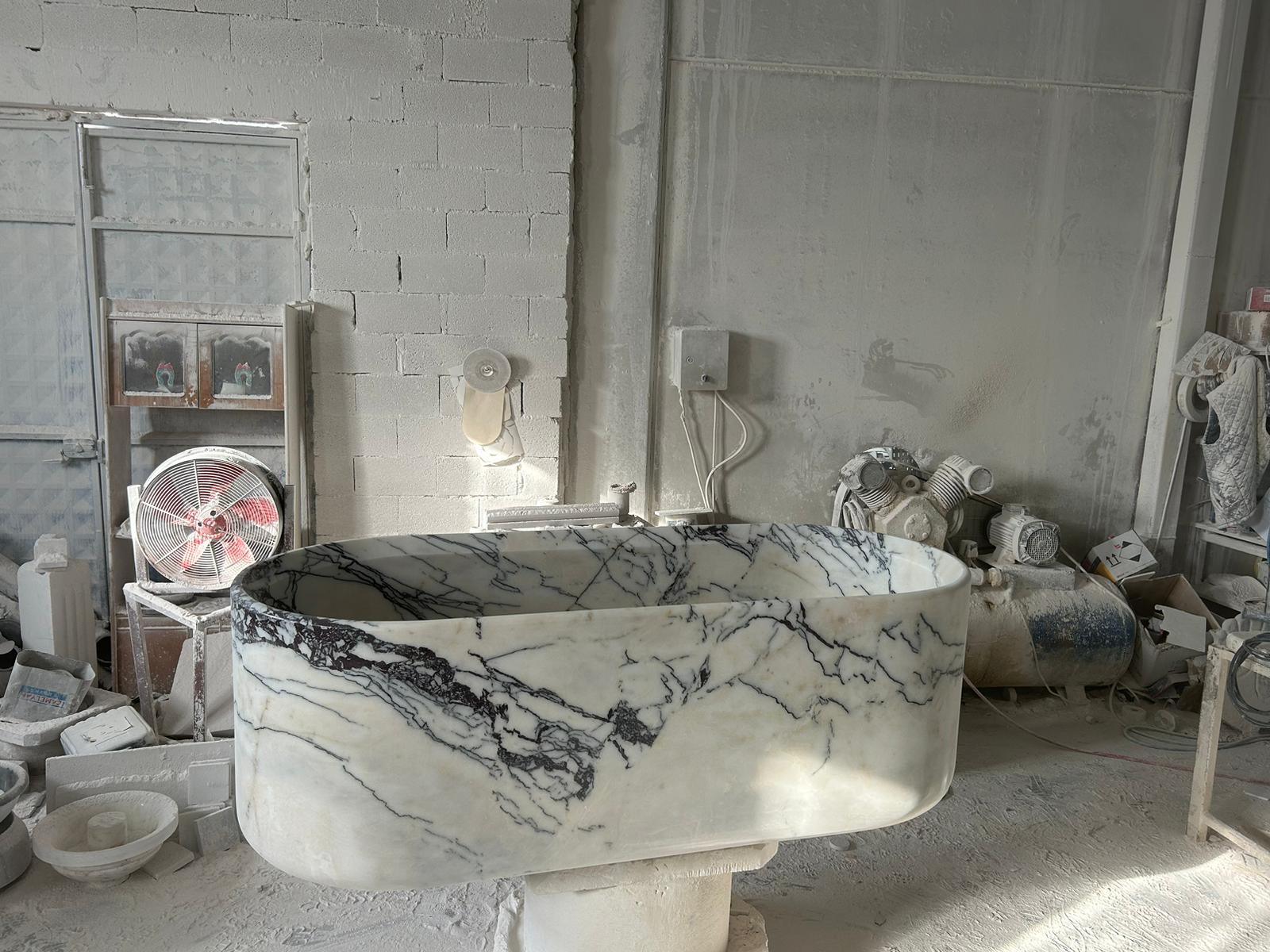 New York Marble Bathtub Hand-carved from Solid Marble Block (W)32" (L)73" (H)24" - Image 6