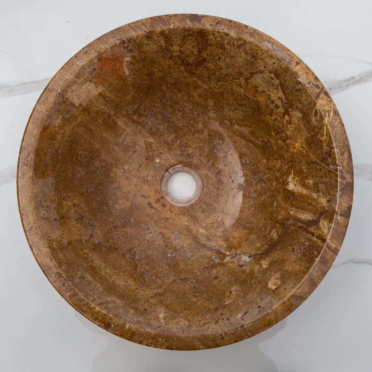 Noce Brown Travertine Powder Room Above Vanity V-Shape Tapered Sink (D)16" (H)6" - Image 4
