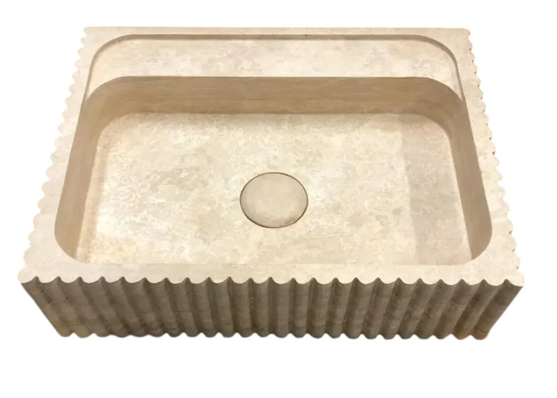 Oasis Beige Travertine Wall-mount Bathroom Vanity Sink Fluted (W)20" (L)24" (H)6" - Image 6