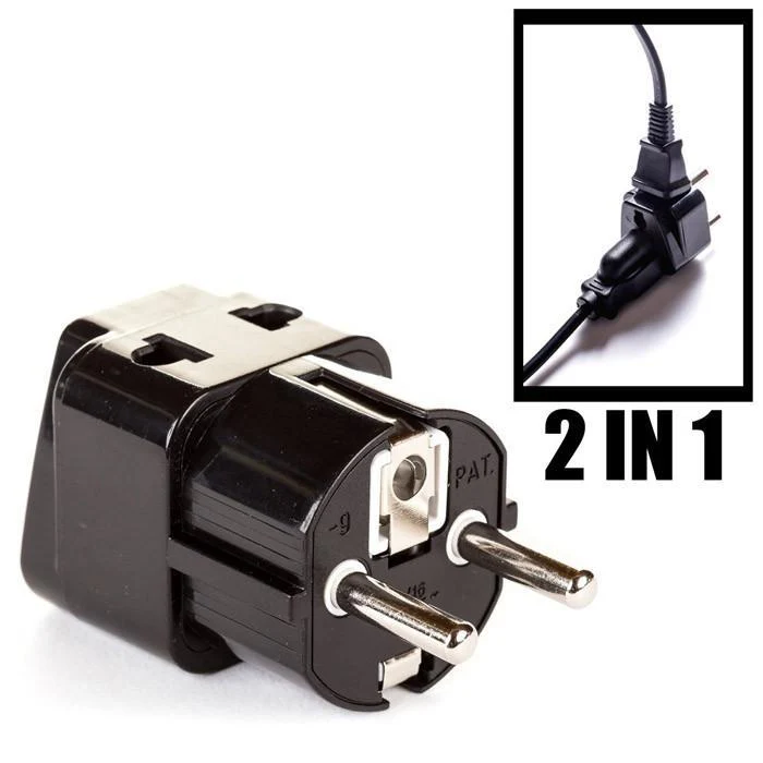 OREI 2 in 1 USA to Europe Adapter Plug (Schuko, Type E/F) - 2 Pack, Black - Image 2
