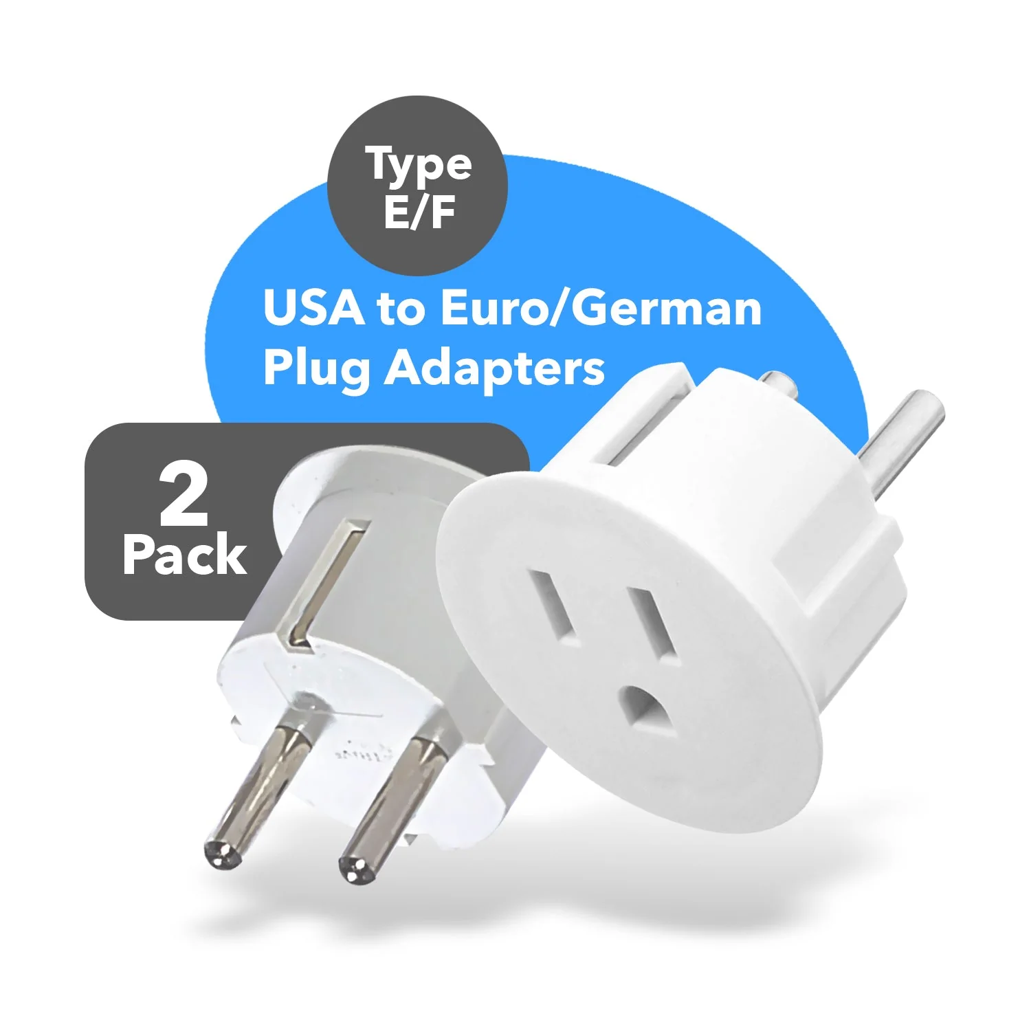 OREI American USA To European Schuko Germany Plug Adapters CE Certified Heavy Duty - 2 Pack (GS20) - Image 2
