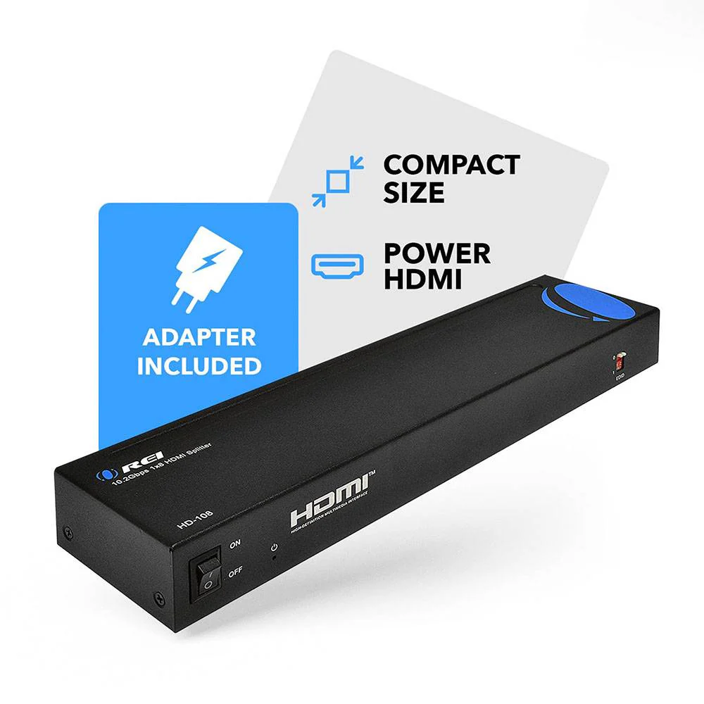 OREI HDMI Splitter 1 in 8 out 4K@30Hz with Advanced EDID Management, HDR & Dolby Vision (HD-108) - Image 3
