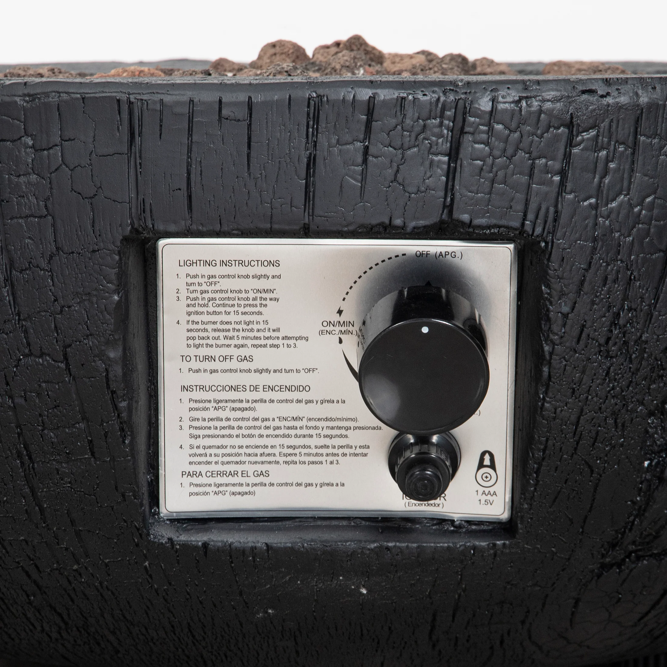 Pizzello FOP-200060 Exterior Faux Stone Propane Fire Pit with Water Proof Cover and Lava Rock - Image 4