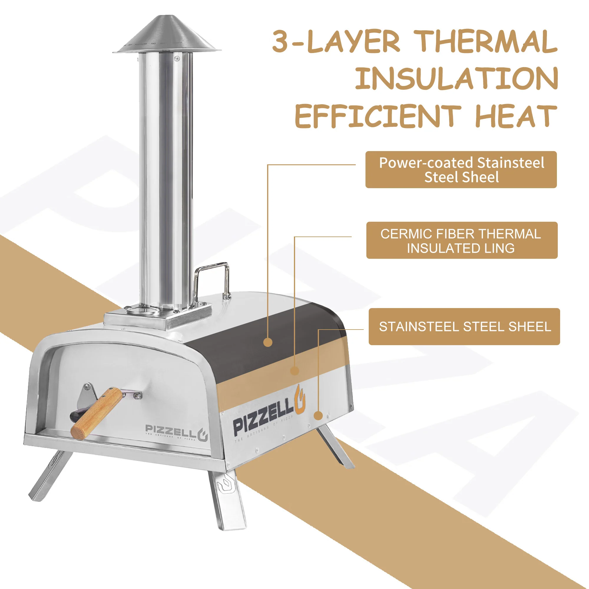 Pizzello Portable Wood Pellet Stainless Steel Pizza Oven X50001SRWOOD - Image 3