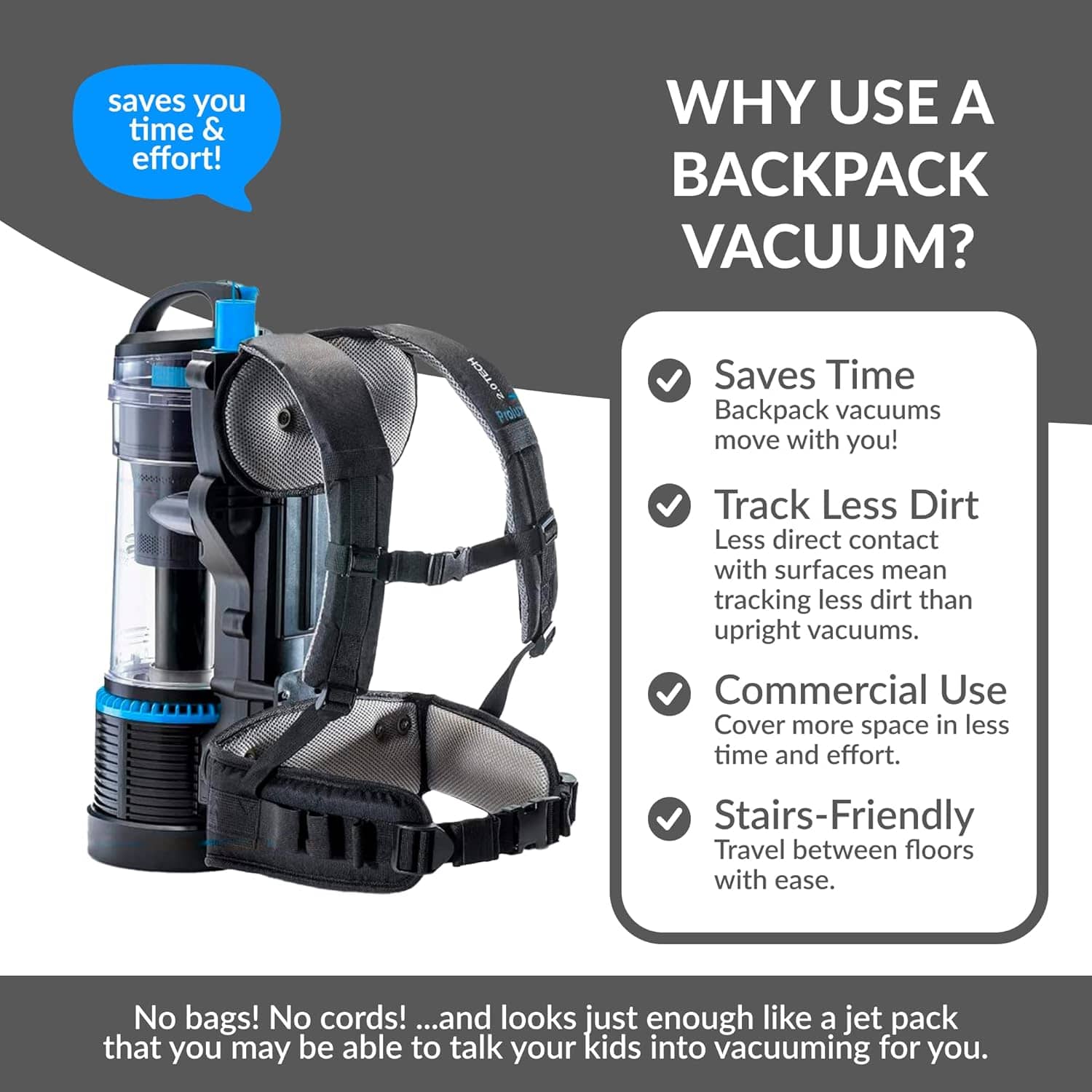 Prolux 2.0 Cordless Bagless Upright Backpack Vacuum with 1 hour Lithium Ion Battery - Image 5