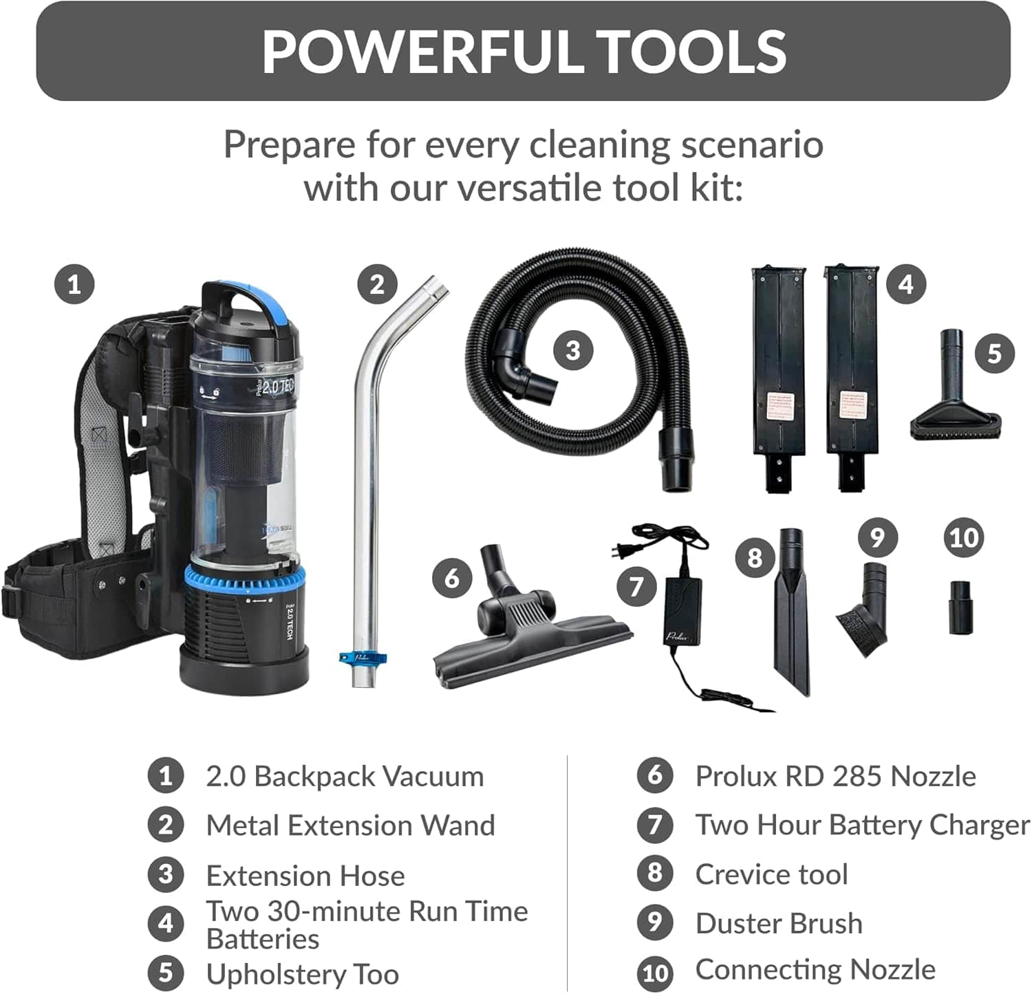 Prolux 2.0 Cordless Bagless Upright Backpack Vacuum with 1 hour Lithium Ion Battery - Image 7