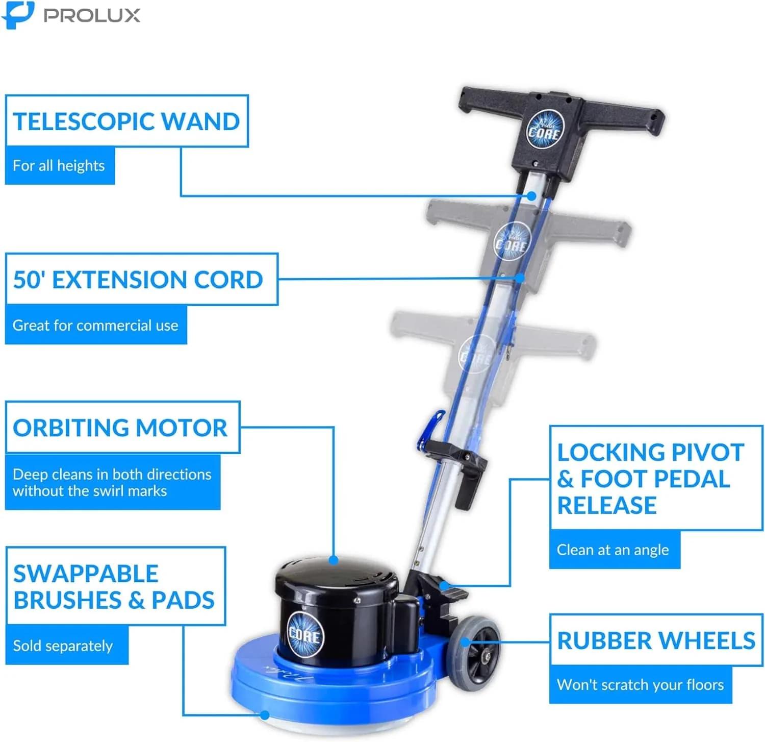 Prolux Core 13" Heavy Duty Commercial Polisher Floor Buffer Machine Scrubber and 5 Pads - Image 2