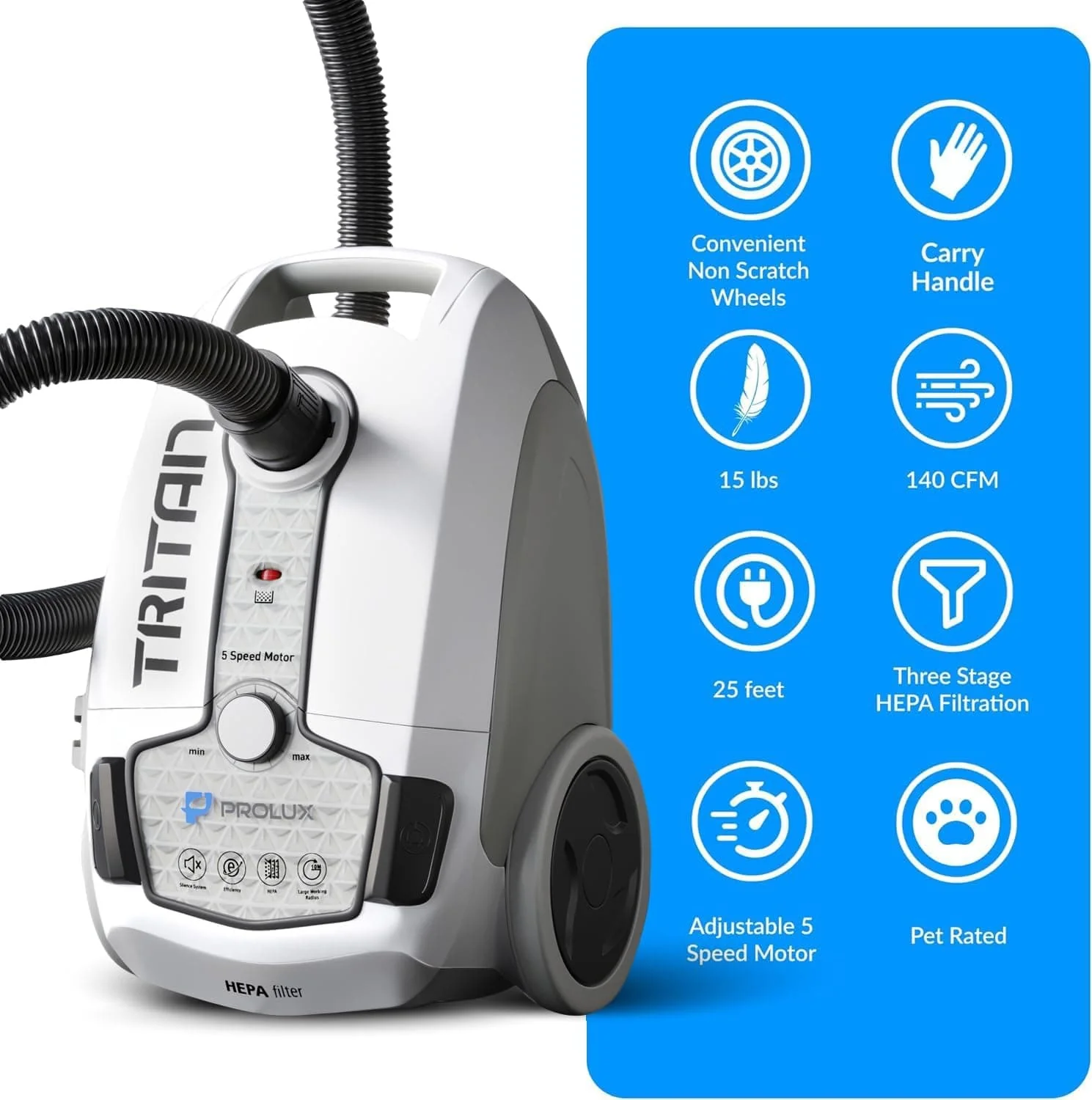Prolux Tritan Canister Vacuum with Sealed HEPA Filtration and 12 Amp Motor - Image 4