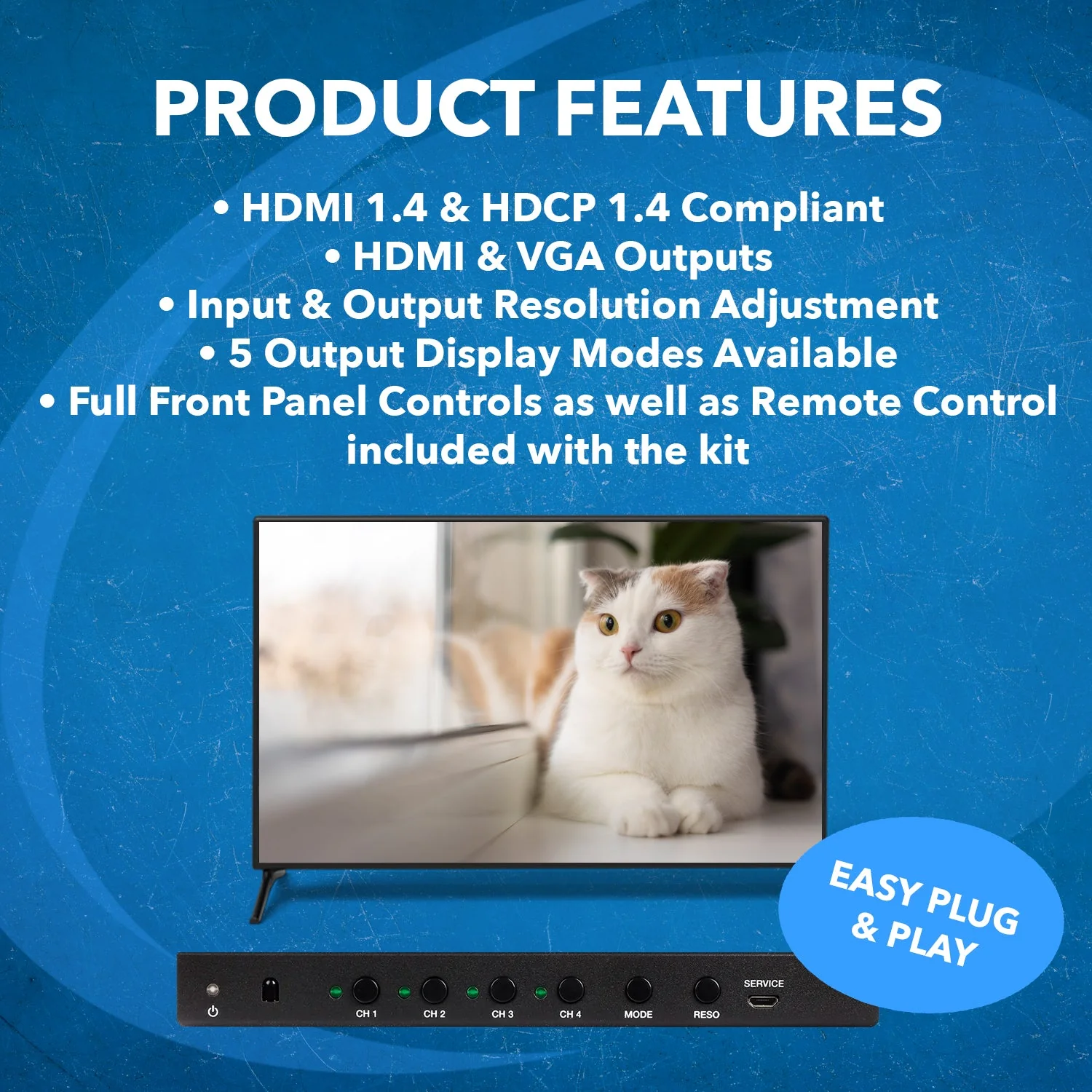 Quad Multi Viewer 4x1 HDMI Switch HDMI/VGA Output Full HD 1080p (HD-401MV) - Image 7