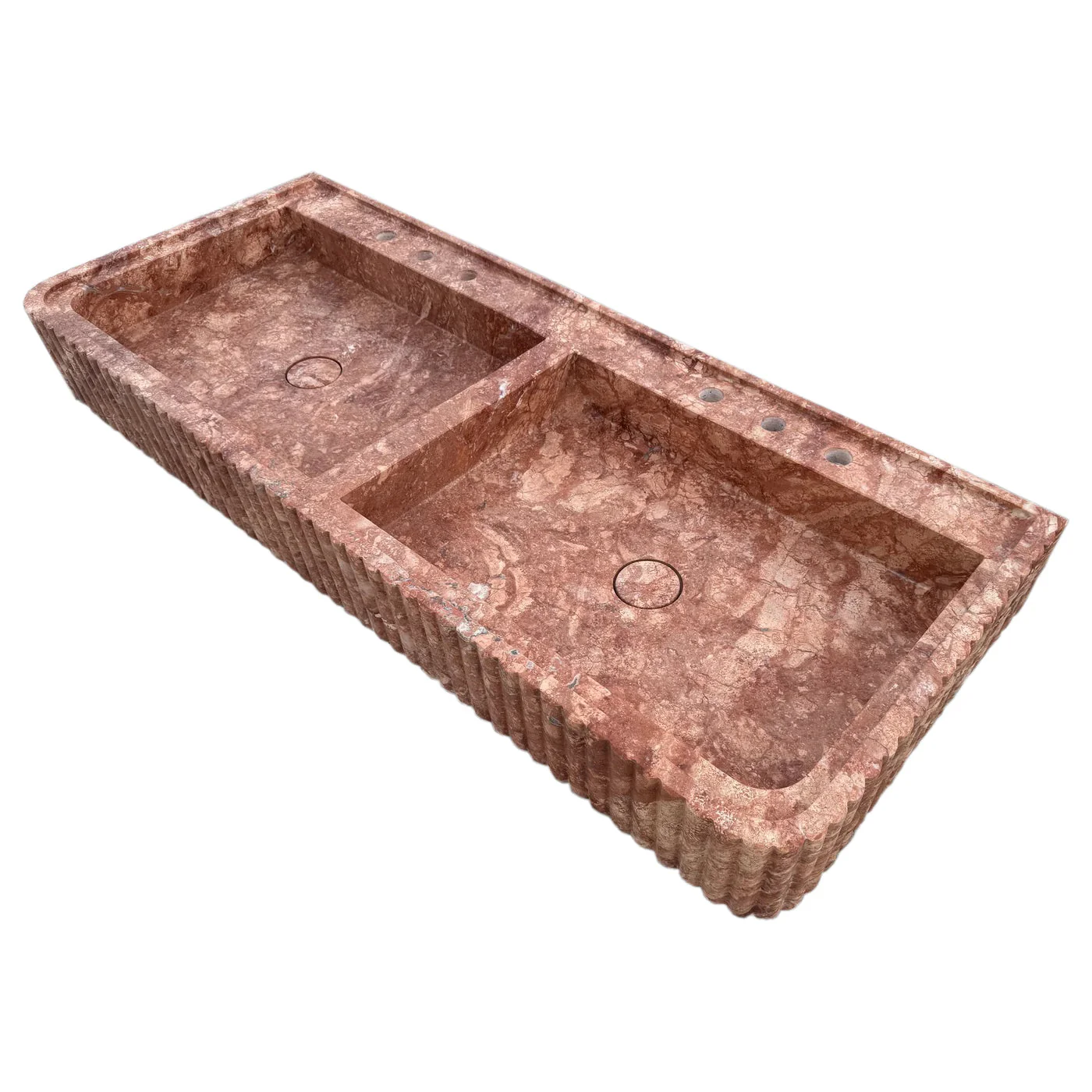 Red Travertine Double Bathroom Vanity Sink Fluted on Front and Edges (W)20" (L)48" - Image 2