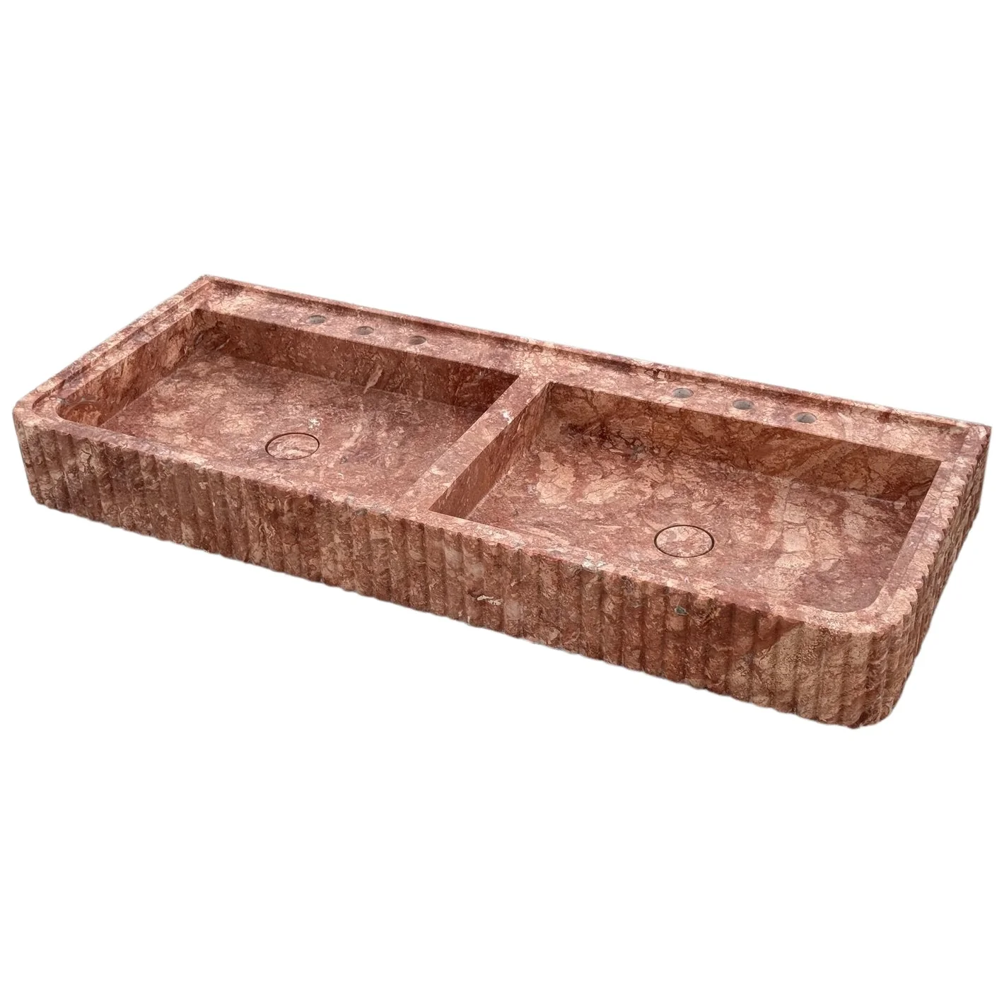 Red Travertine Double Bathroom Vanity Sink Fluted on Front and Edges (W)20" (L)48" - Image 4