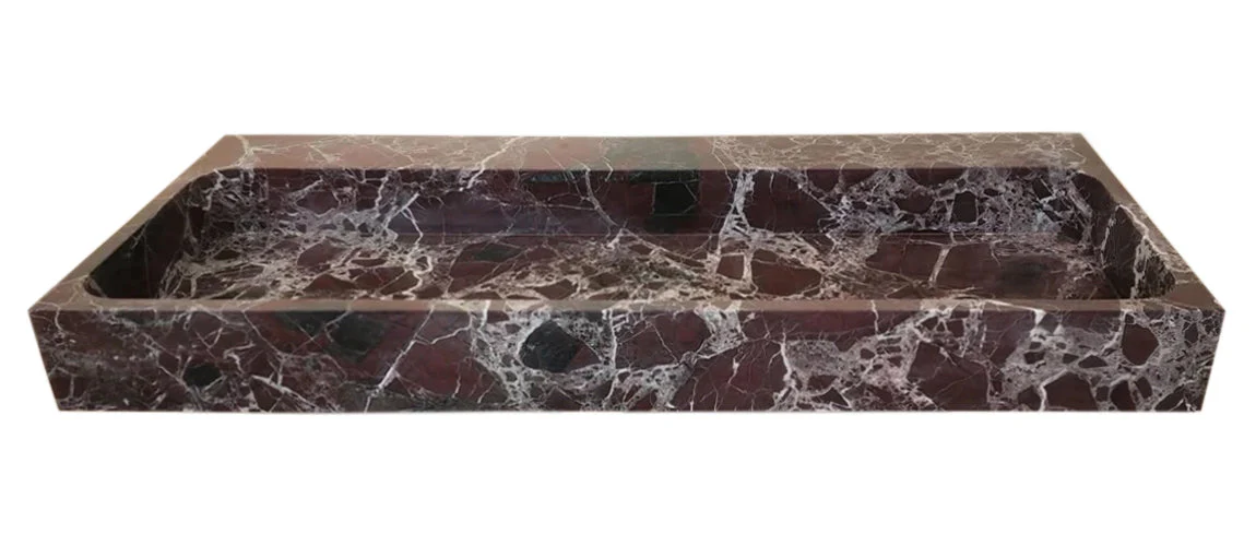 Rosso Levanto Marble Rectangular Wall-mount Sink (W)20" (L)48" (H)5" - Image 4