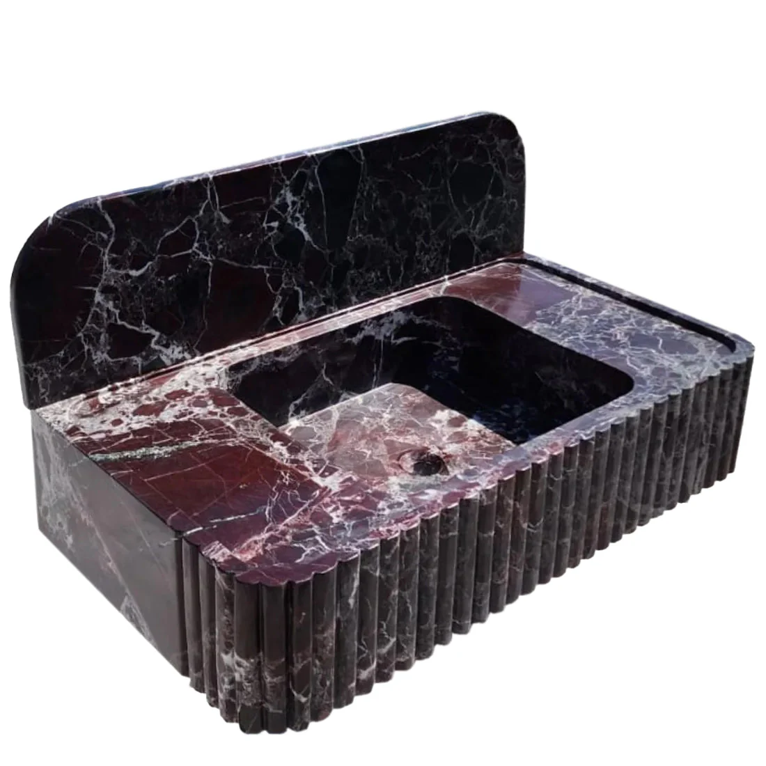 Rosso Levanto Marble Wall-mount Bathroom Sink Fluted Front with 8" Backsplash - Image 7
