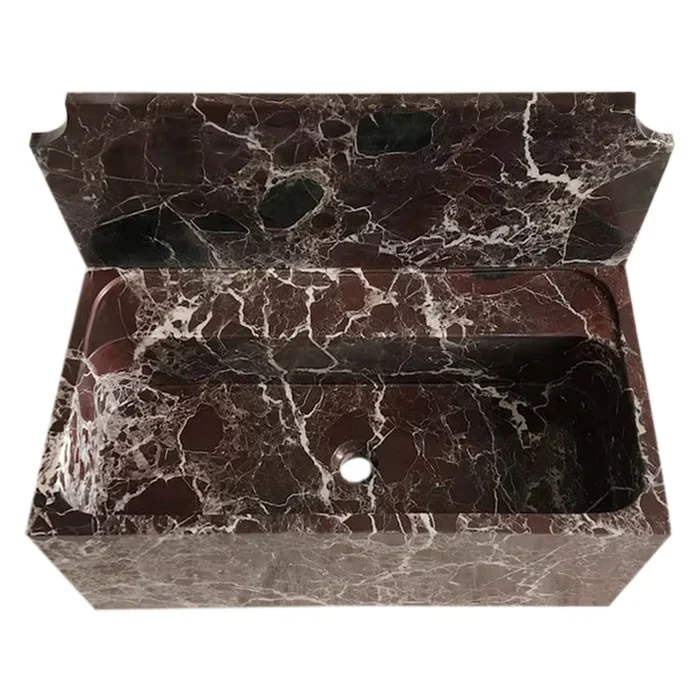 Rosso Levanto Marble Wall-mount Bathroom Sink with 11" Backsplash (W)16" (L)30" (H)12" - Image 5