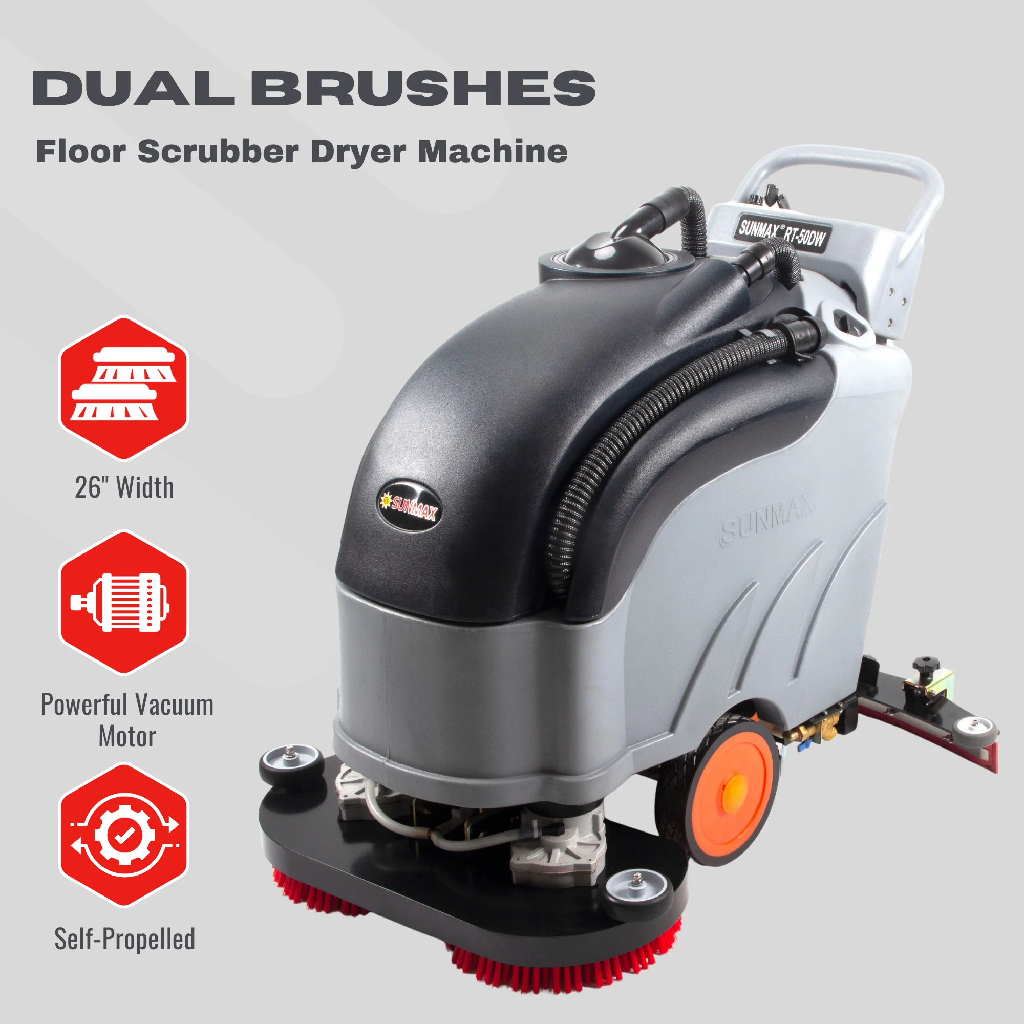 RT50DW 26" Dual Brushes Self-Propelled Floor Scrubber Dryer Machine - Image 3