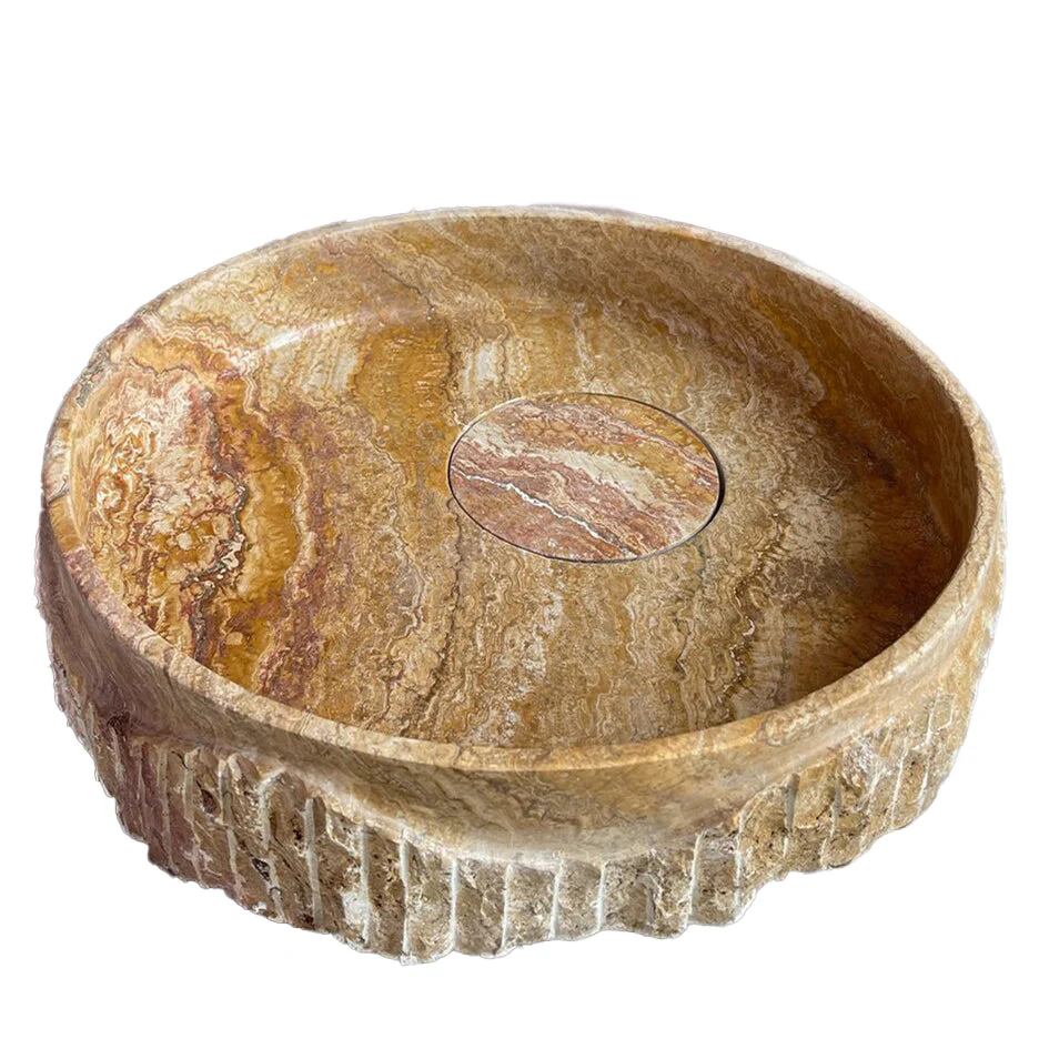 Scabos Gold Travertine Rustic Stone Above Vanity Bathroom Sink (D)18" (H)4" - Image 4