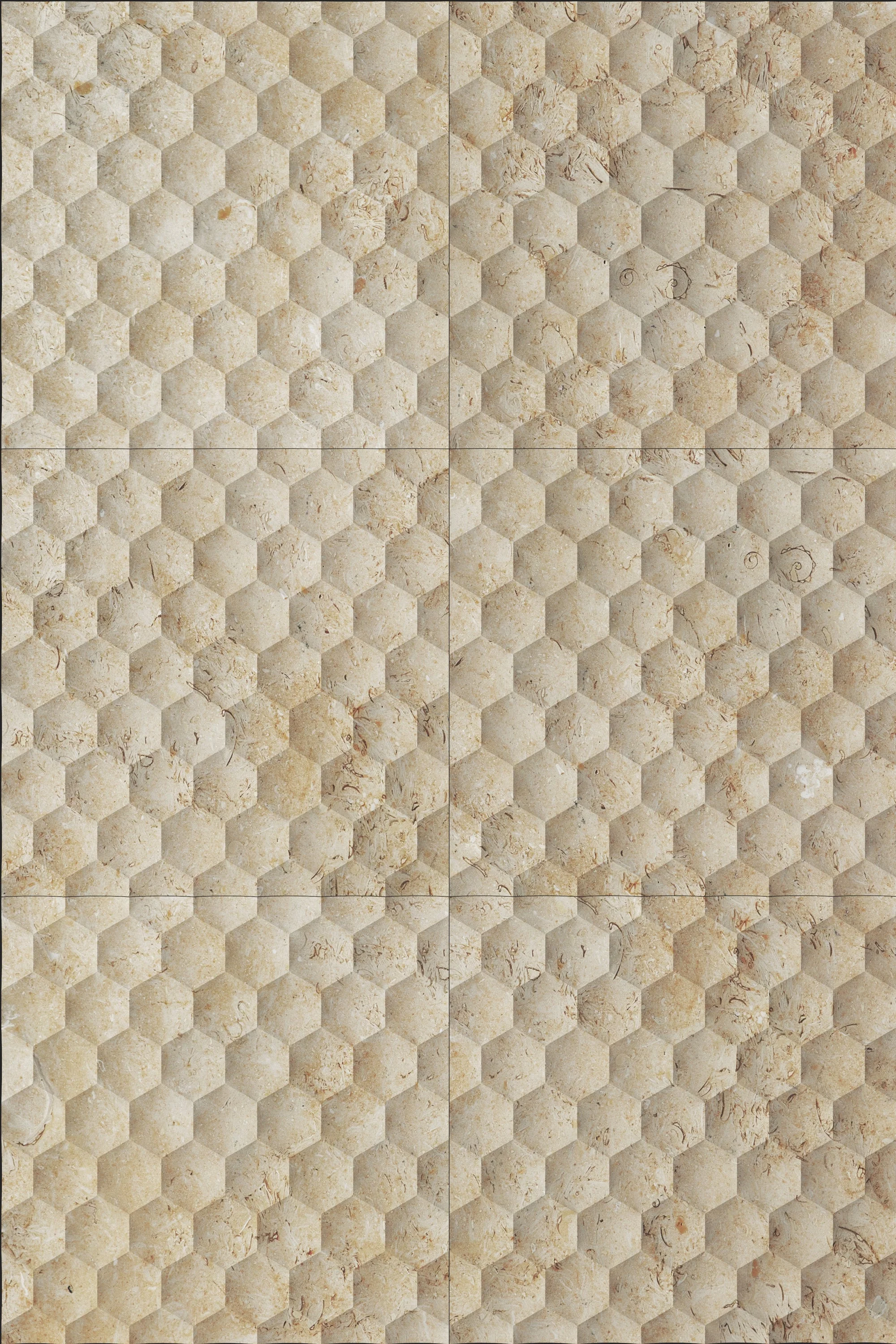 Seabed Limestone Field Dimensional Carved Stone HEXAGON Wall Tile - Livfloors Collection - Image 4
