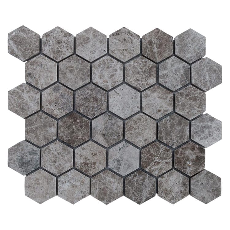 Silver Emperador Marble Hexagon 2" Polished Mosaic Floor and Wall Tile - Livfloors Collection - Image 2
