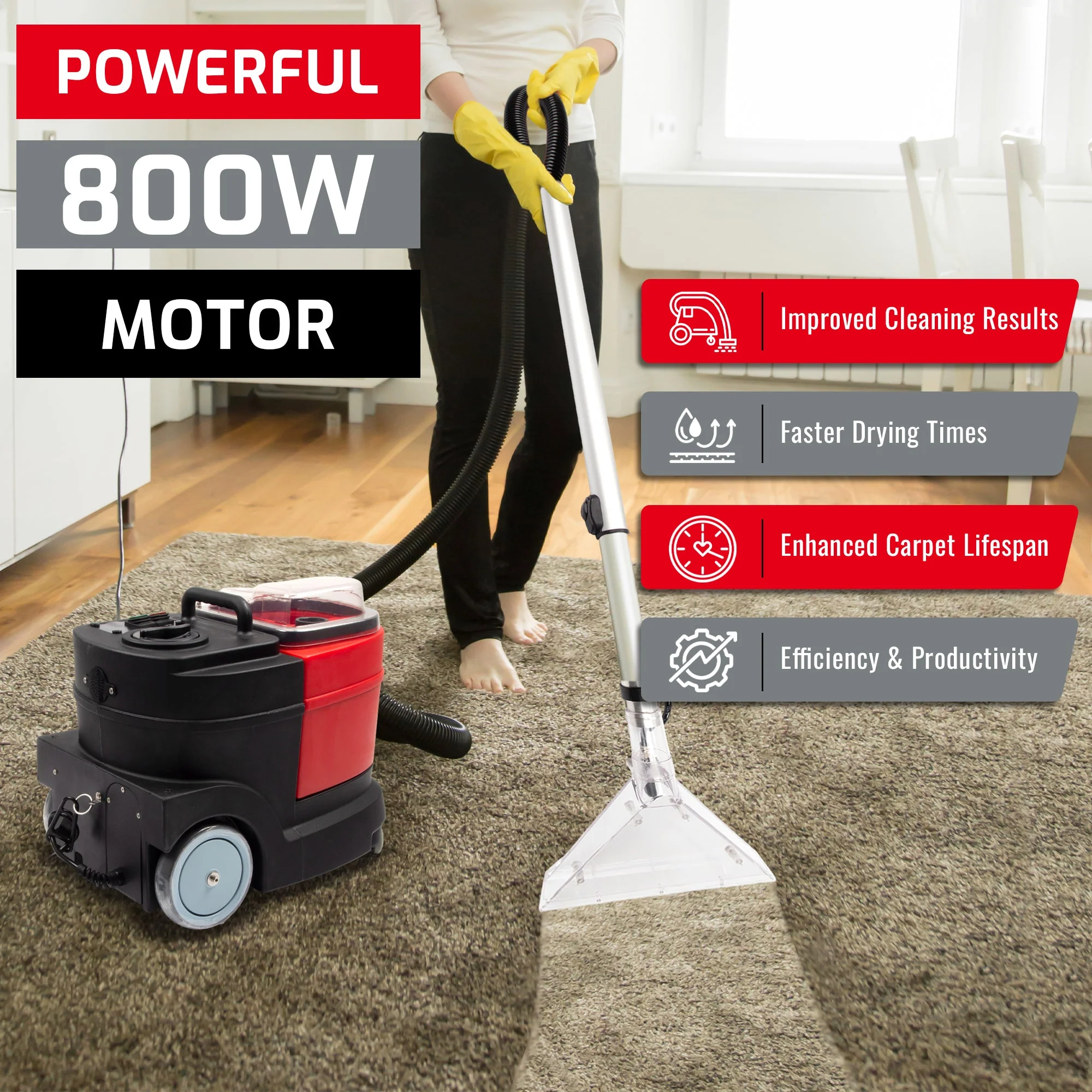 SM04 Cold Water Carpet Extractor, Powerful 1.07 HP Motor, 2.1 gal Sewage Tank, 3.7 gal Solution Tank - Image 2