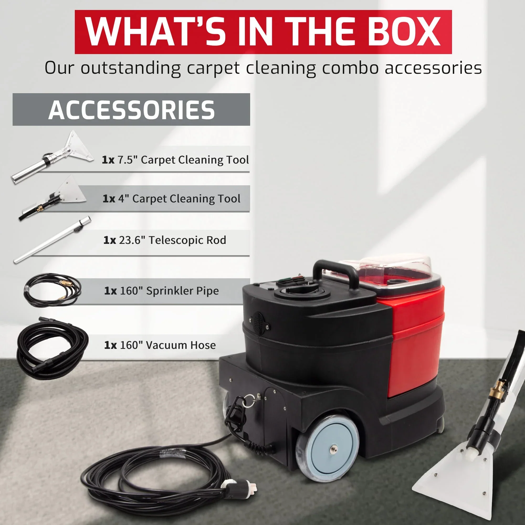 SM04 Cold Water Carpet Extractor, Powerful 1.07 HP Motor, 2.1 gal Sewage Tank, 3.7 gal Solution Tank - Image 3