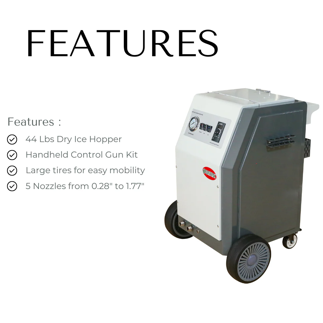 SM2000 Dry Ice Blasting Machine, 44 lbs Dry Ice Hopper, Hand Control Spray Gun Kit, 5 Nozzles - Image 2