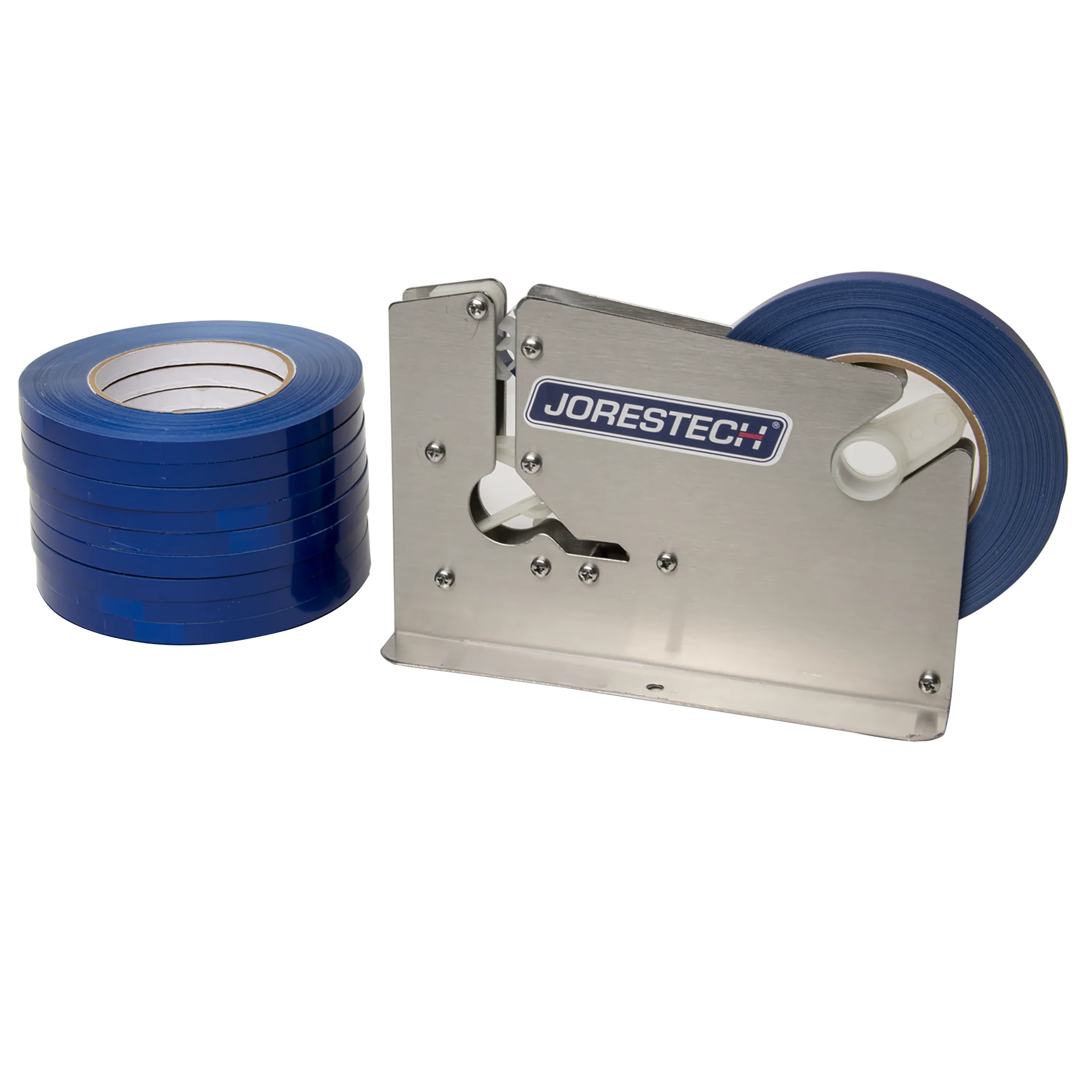 Stainless Steel Manual Bag Taper with 10 Blue Self-Adhesive 3/8” Tape Rolls - Image 2
