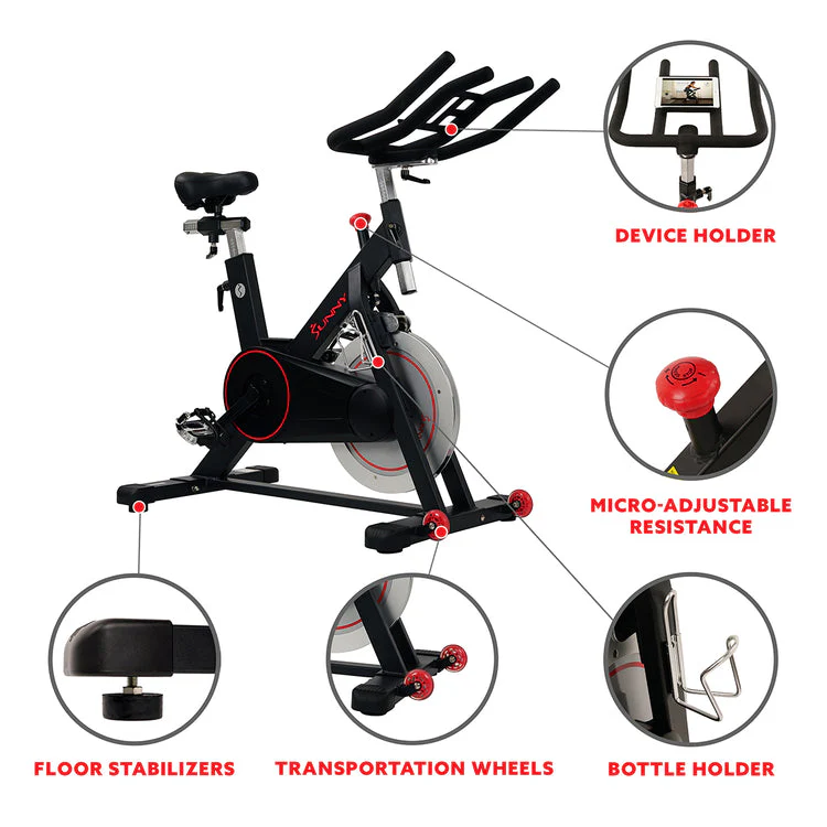 Sunny Health & Fitness Magnetic Belt Drive Indoor Cycling Bike with 44 lb Flywheel and Large Device Holder - SF-B1805 - Image 5