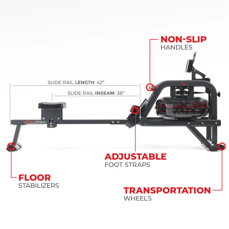 Sunny Health & Fitness Smart Obsidian Surge 500 m Water Rowing Machine - SF-RW5713SMART - Image 4