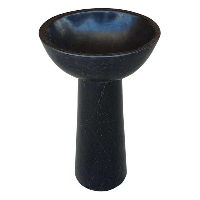 Toros Black Marble Natural Stone Stand-Alone Pedestal Oval Top Sink (W)17" (L)20" (H)33.5" - Image 2