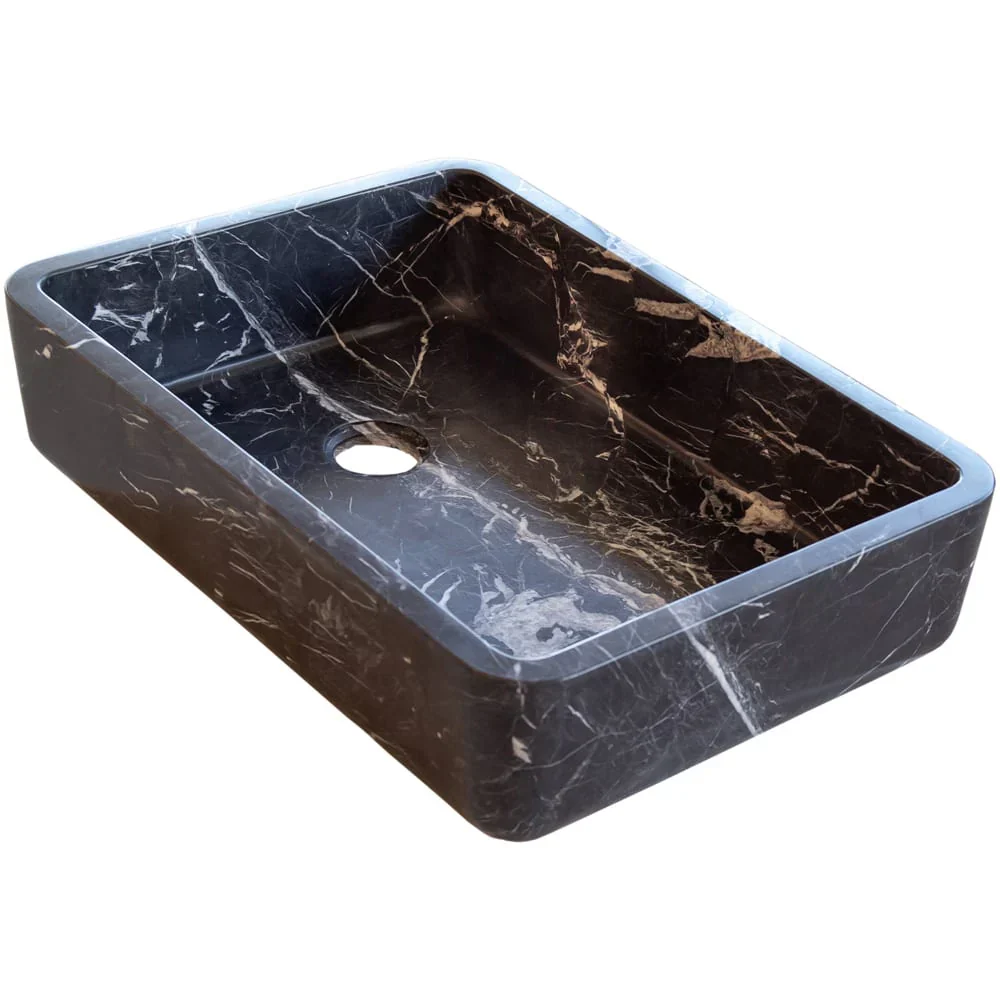 Toros Black Marble Rectangular Above Vanity Bathroom Sink (W)14.4" (L)20.3" (H)4.70" - Image 3