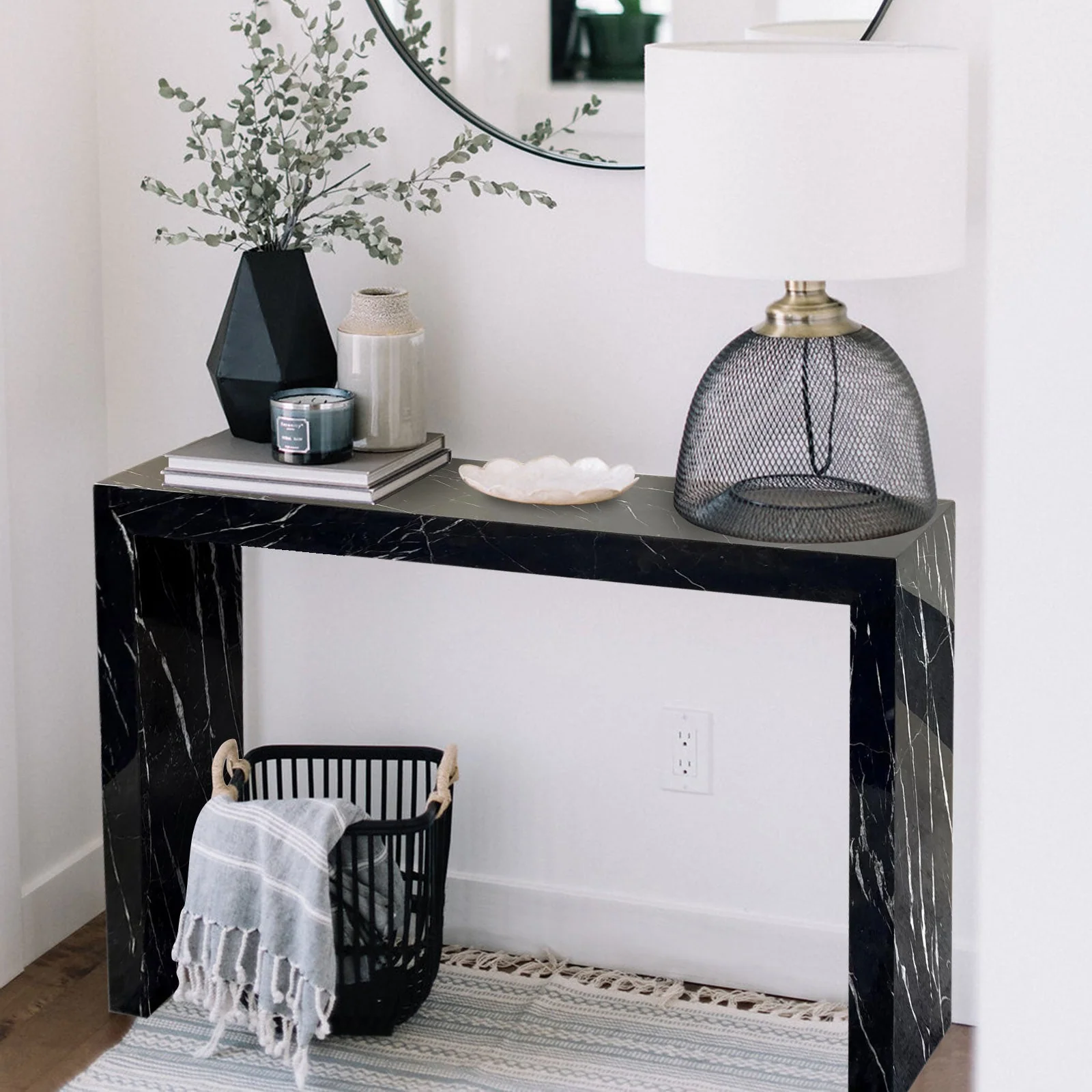 Toros Black Marble Rectangular Console Polished (W)12" (L)40" (H)30"