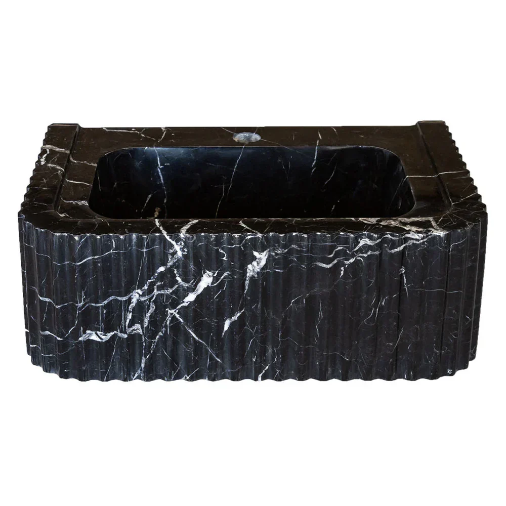 Toros Black Marble Rectangular Wall-mount Bathroom Sink Polished (W)12" (L)19" (H)7" - Image 15