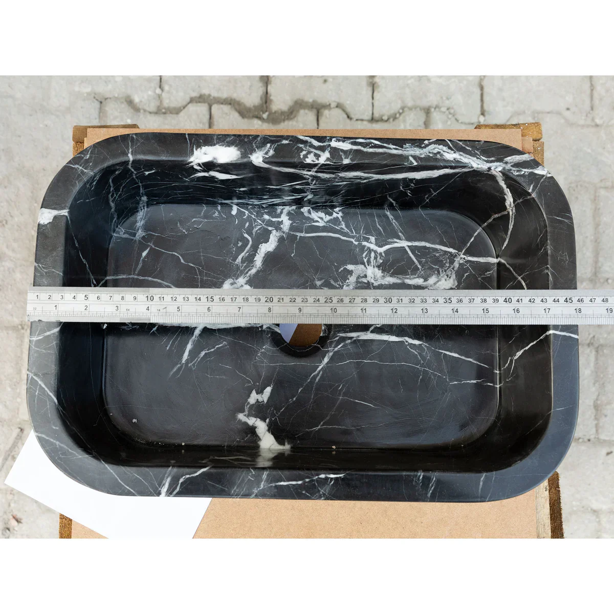 Toros Black Marble Rectangular Wall-mount Bathroom Sink (W)12" (W)18" (H)7" - Image 6