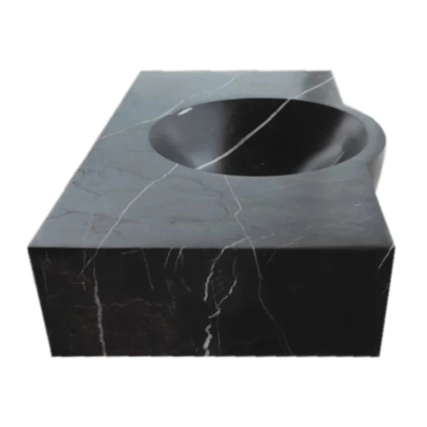 Toros Black Marble Rectangular Wall-mount Bathroom Sink (W)17" (L)30" (H)6" - Image 2