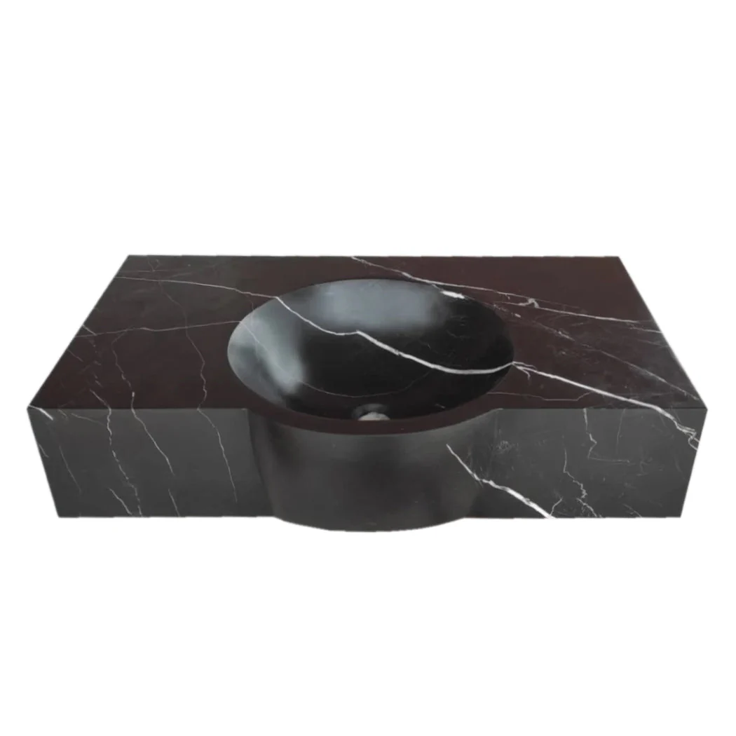 Toros Black Marble Rectangular Wall-mount Bathroom Sink (W)17" (L)30" (H)6" - Image 5