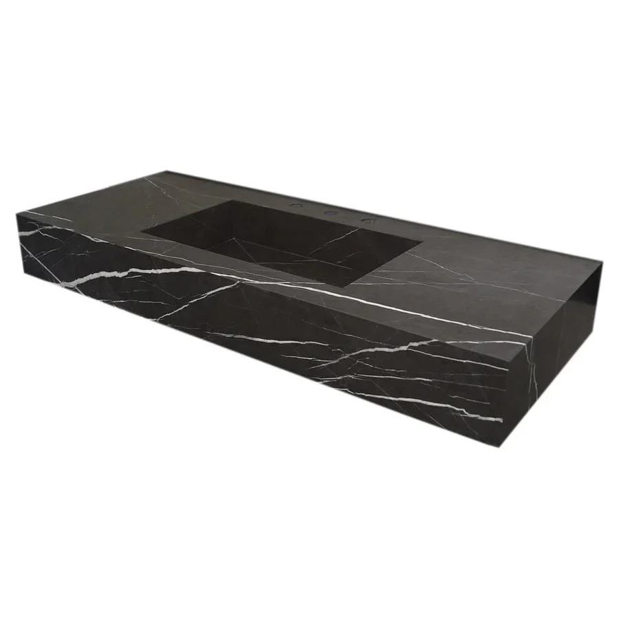 Toros Black Marble Rectangular Wall-mount Bathroom Sink (W)20" (L)48" (H)6" - Image 8
